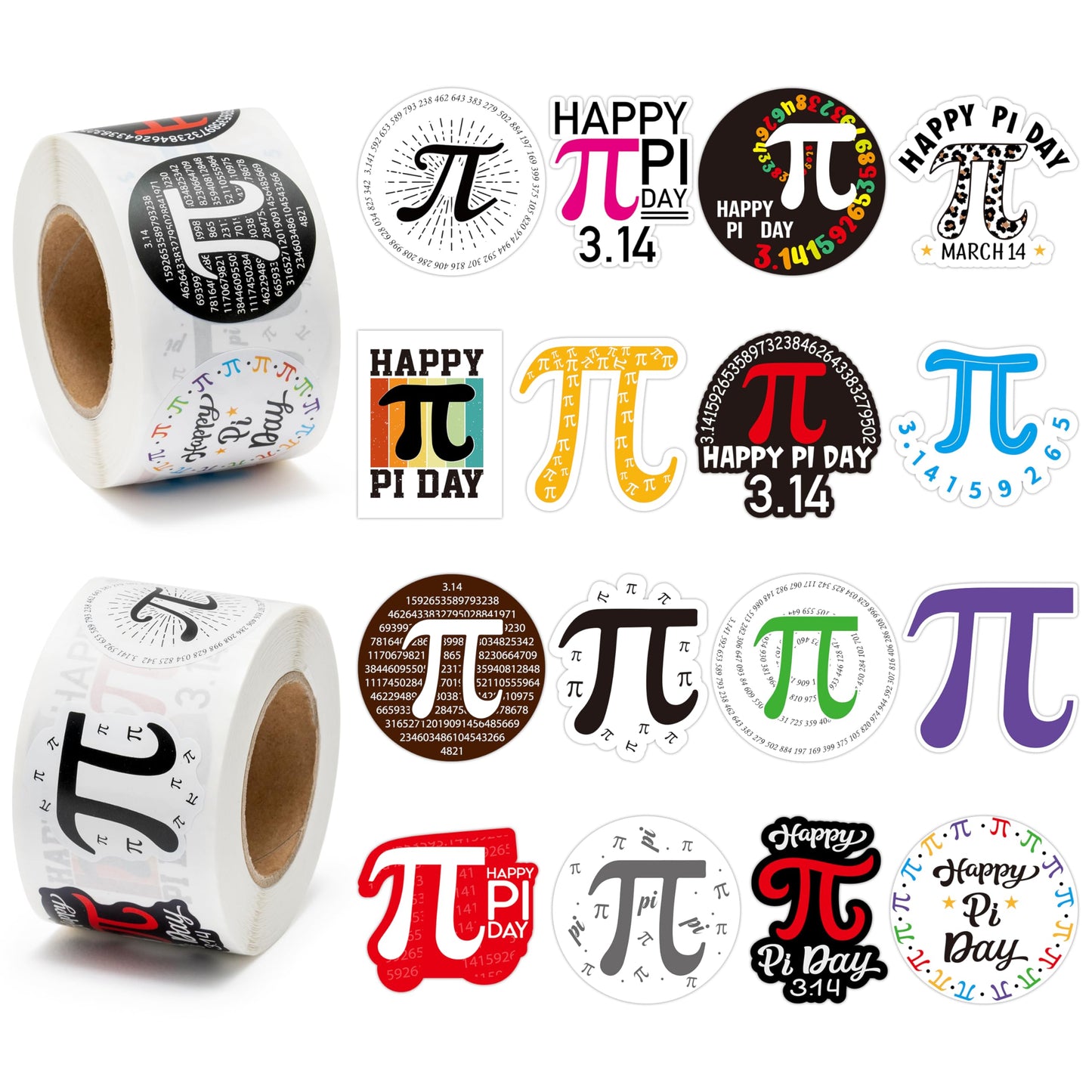 BeYumi Pi Day Stickers – 1000 Pcs in 2 Rolls | Waterproof Vinyl Decals