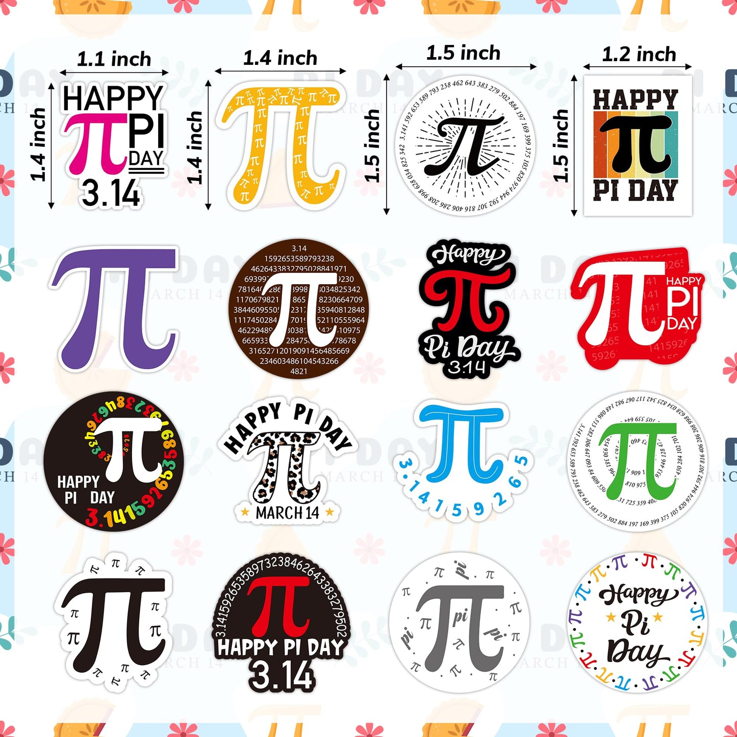 BeYumi Pi Day Stickers – 1000 Pcs in 2 Rolls | Waterproof Vinyl Decals
