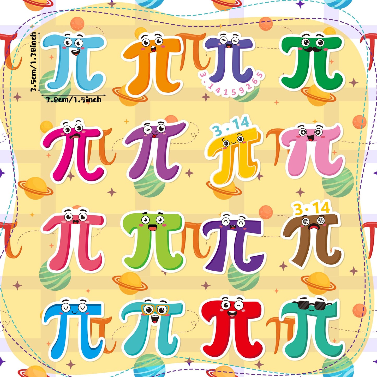 BeYumi Pi Day Sticker Roll – 1000 Pcs Cute Math Themed Vinyl Stickers (Waterproof)