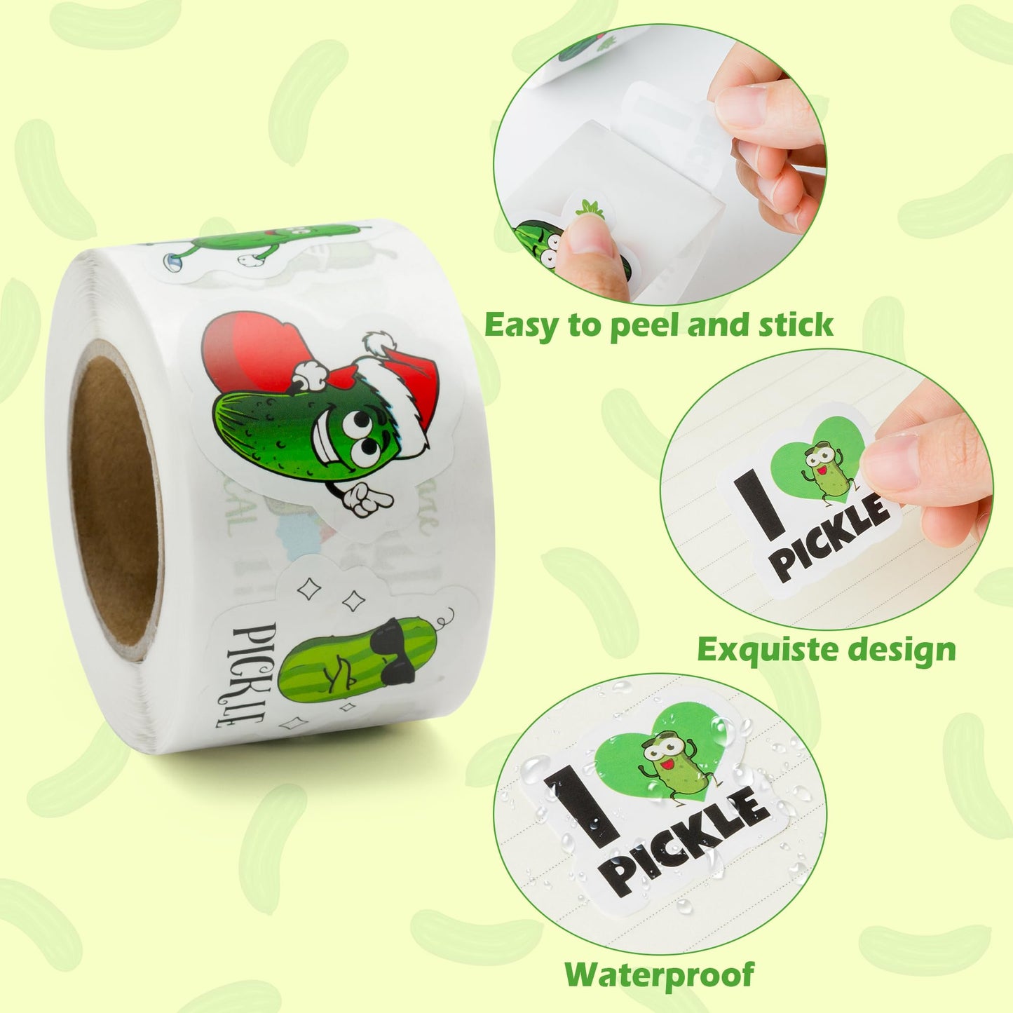 BeYumi 1000-Piece Pickle Cartoon Sticker Set – Waterproof Vinyl for Scrapbooking, Bottles, and More
