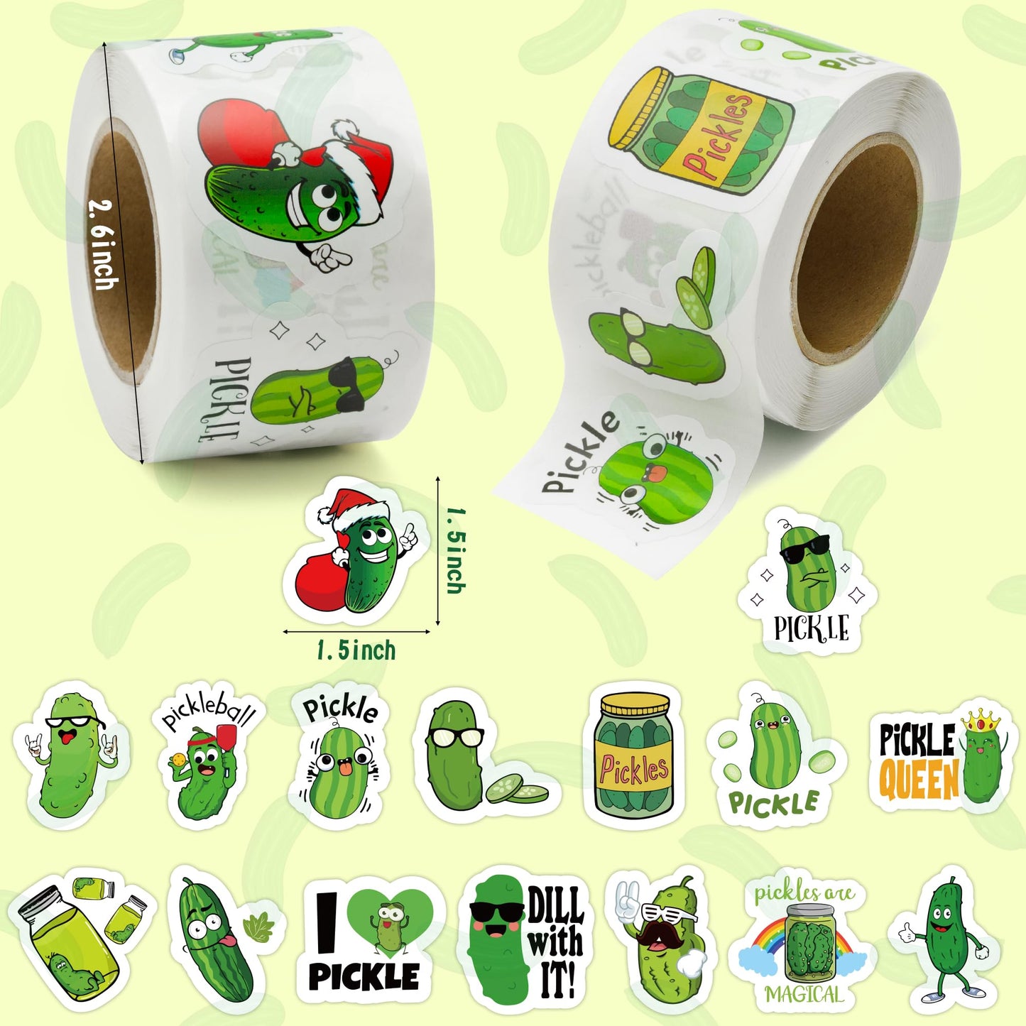 BeYumi 1000-Piece Pickle Cartoon Sticker Set – Waterproof Vinyl for Scrapbooking, Bottles, and More