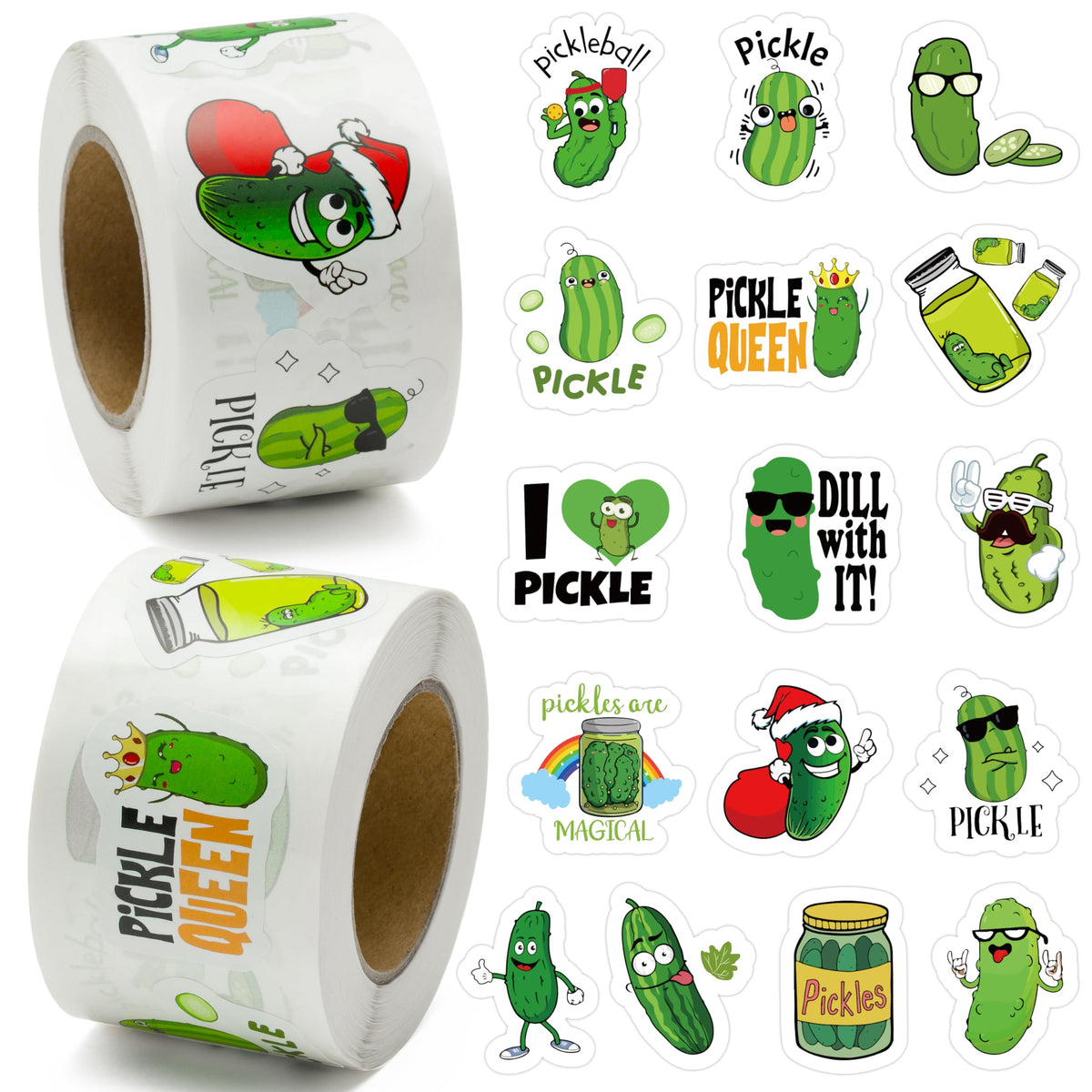BeYumi 1000-Piece Pickle Cartoon Sticker Set – Waterproof Vinyl for Scrapbooking, Bottles, and More