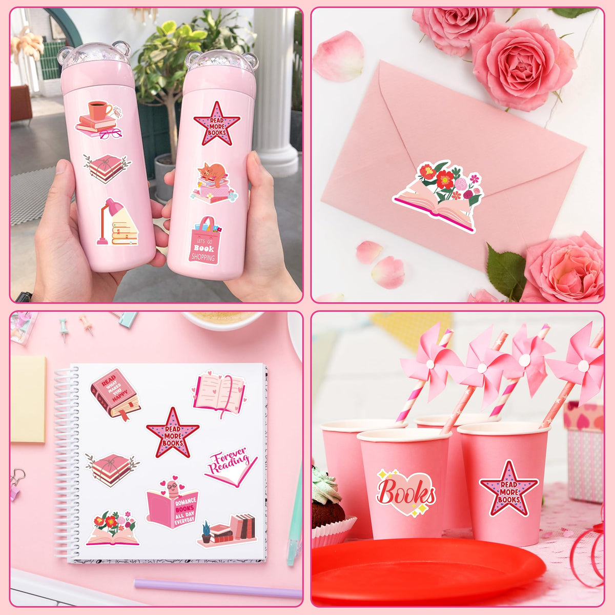 BeYumi Pink Bookish Sticker Roll – 1000 Pcs, 2 Rolls, Waterproof Vinyl Bookish Decals