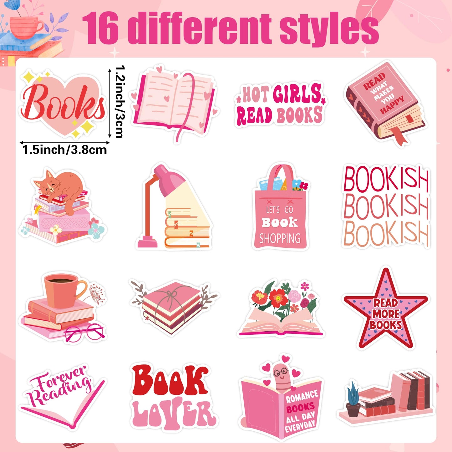 BeYumi Pink Bookish Sticker Roll – 1000 Pcs, 2 Rolls, Waterproof Vinyl Bookish Decals