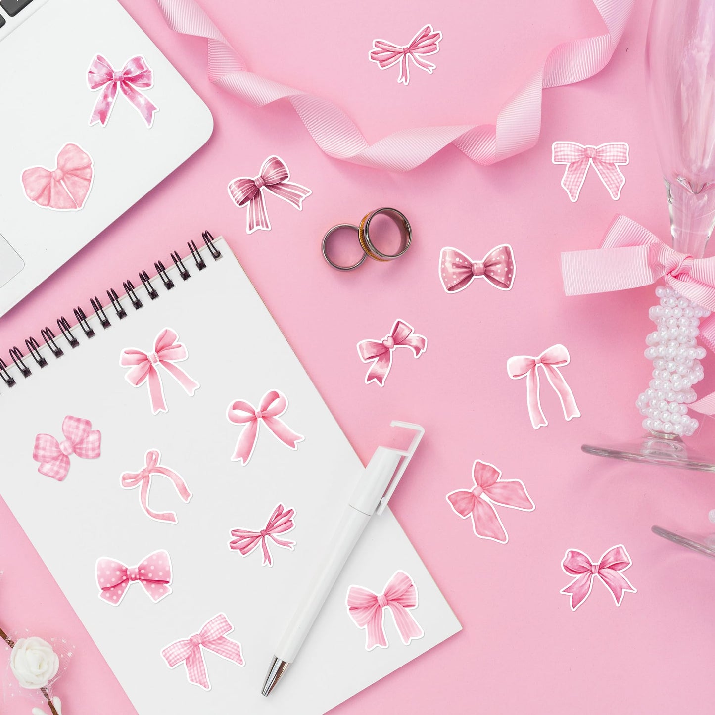BeYumi Pink Bows Sticker Roll – 1000 Pcs Waterproof Vinyl, Girly Aesthetic for Gifts, Laptops, Scrapbooks