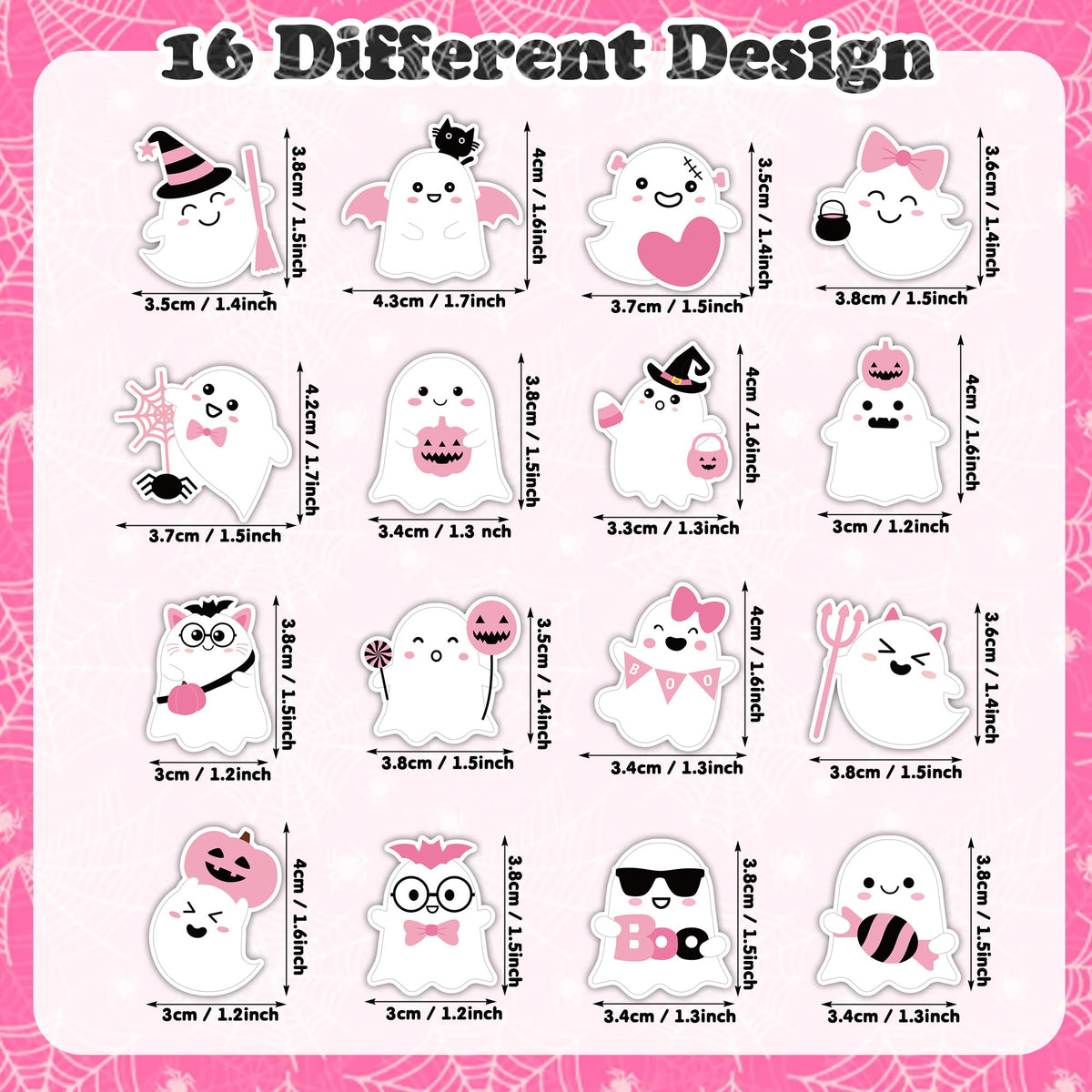 BeYumi Halloween Pink Ghost Stickers – 1000 Pcs, 2 Rolls, Waterproof Vinyl