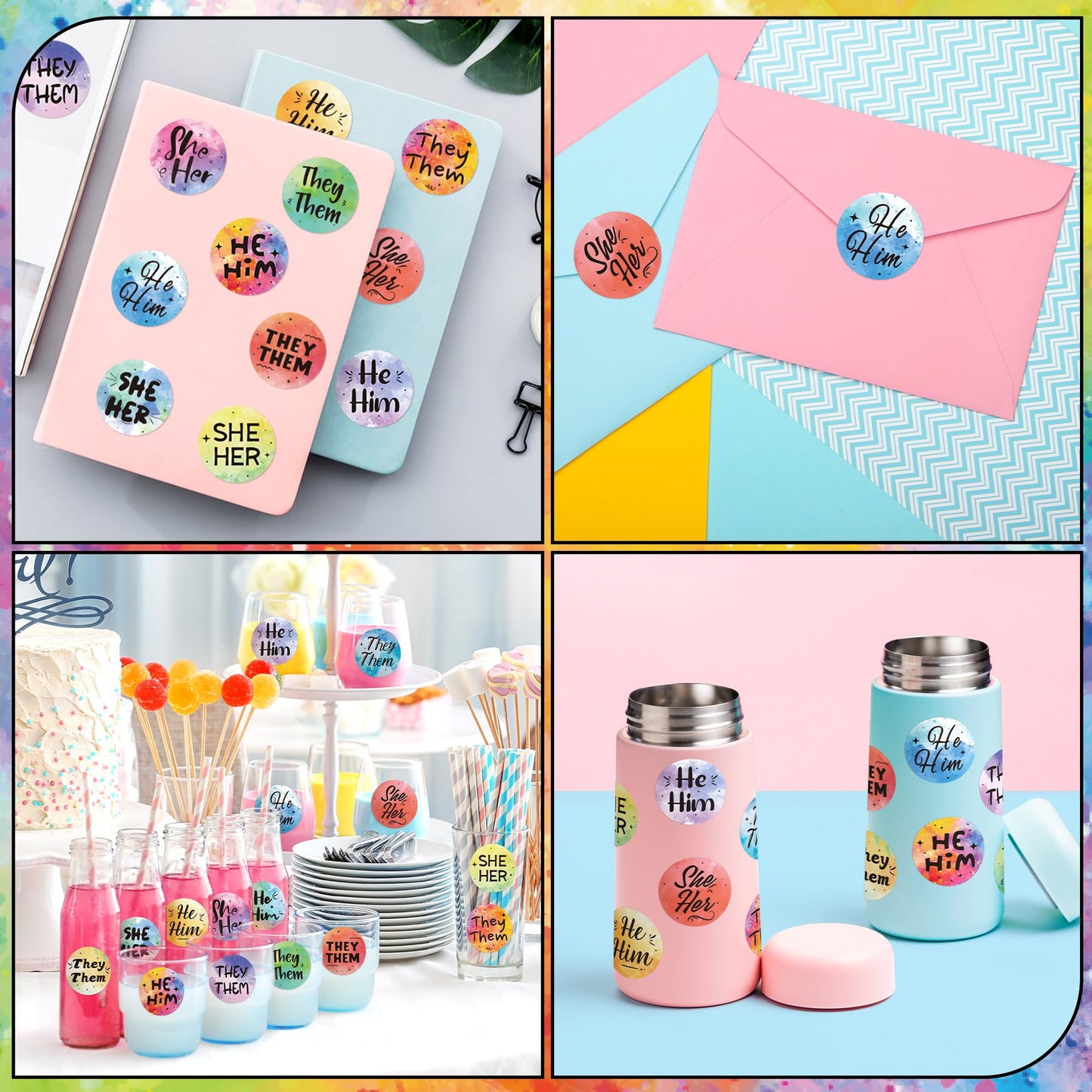 BeYumi Pronoun Round Rainbow Stickers – 1000 Pcs in 2 Rolls for Inclusive Events