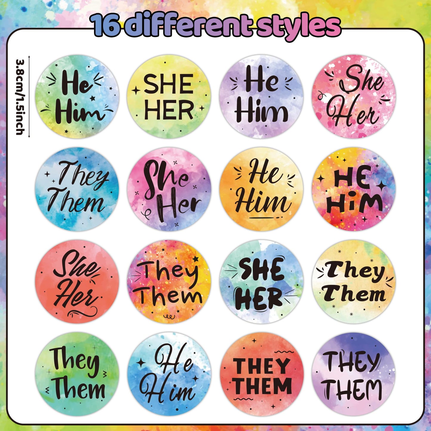 BeYumi Pronoun Round Rainbow Stickers – 1000 Pcs in 2 Rolls for Inclusive Events