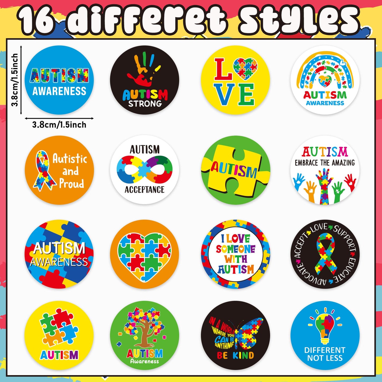 BeYumi Autism Awareness Roll Stickers – 1000Pcs, 2 Rolls, Waterproof Vinyl, Puzzle Pieces & Ribbon Design for Fundraisers & Events