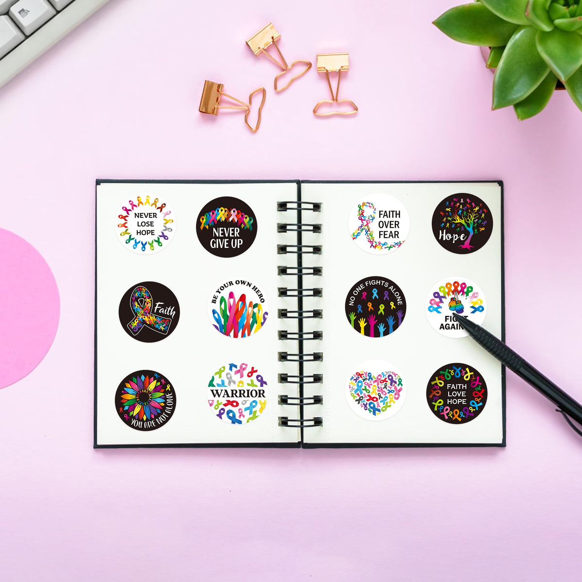 BeYumi Cancer Awareness Roll Stickers – 1000 Pcs, Waterproof Colorful Ribbon Decals (2 Rolls)