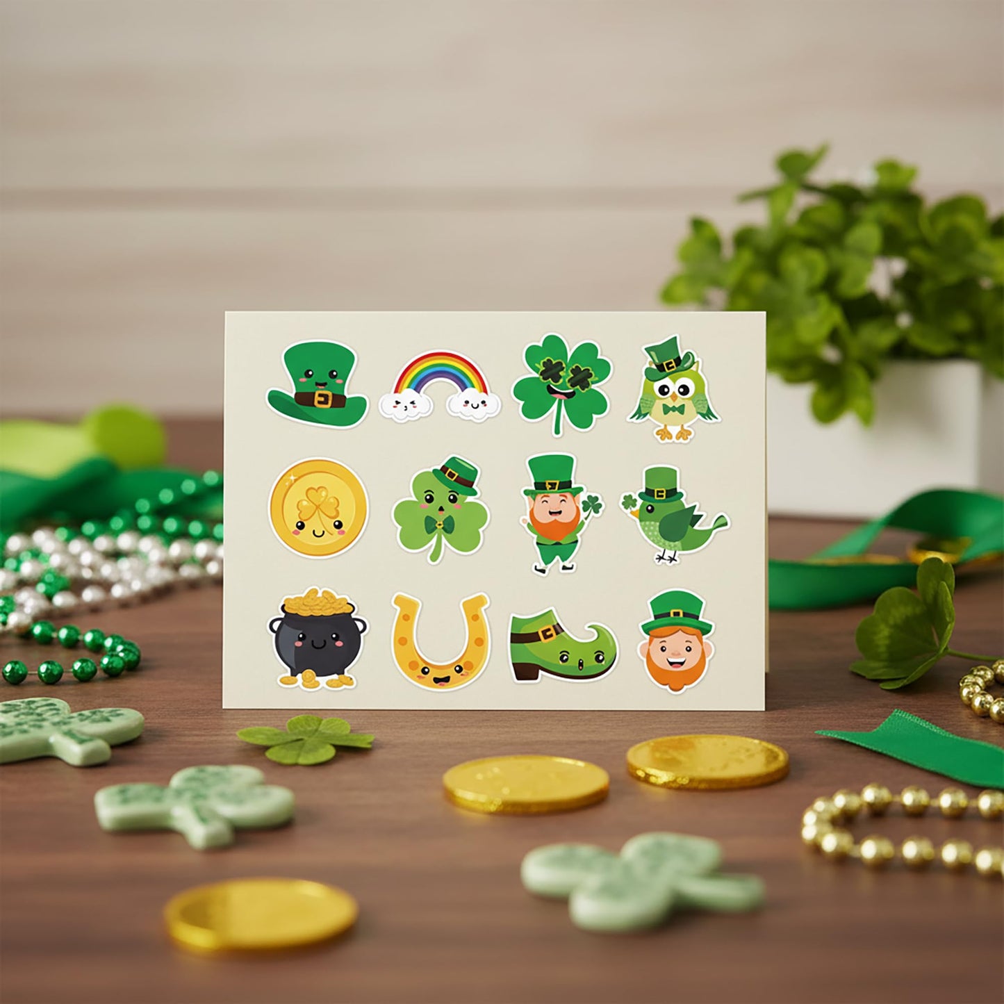 BeYumi Cute Shamrock Sticker Roll – 1000 Pcs St. Patrick's Day Waterproof Vinyl Stickers (2 Rolls)