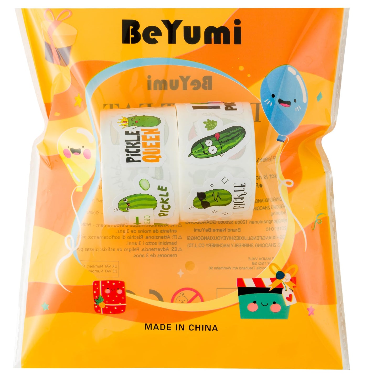 BeYumi 1000-Piece Pickle Cartoon Sticker Set – Waterproof Vinyl for Scrapbooking, Bottles, and More