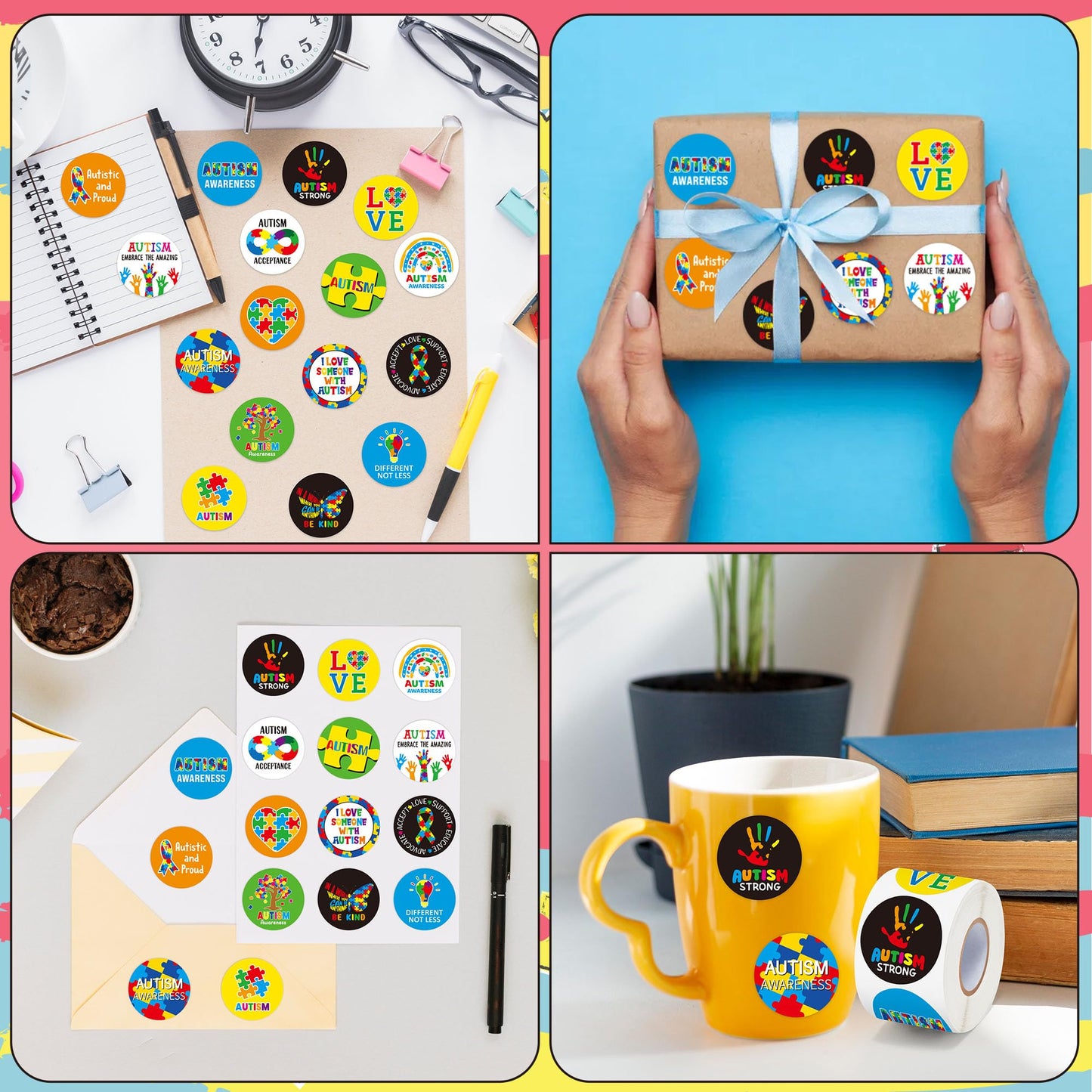 BeYumi Autism Awareness Roll Stickers – 1000Pcs, 2 Rolls, Waterproof Vinyl, Puzzle Pieces & Ribbon Design for Fundraisers & Events