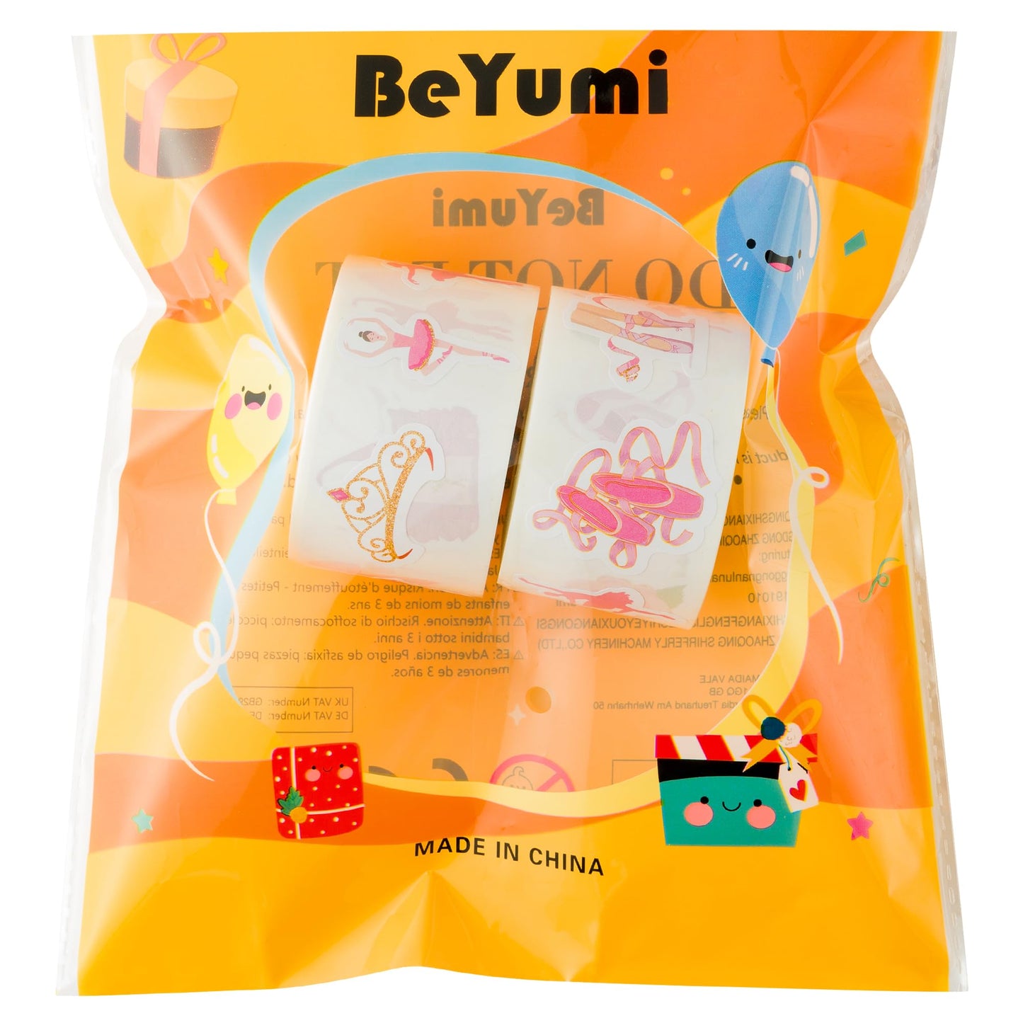 BeYumi Ballet Dance Stickers – 1000 Pcs, 2 Rolls, Pink & Gold Waterproof Vinyl for Laptops, Bottles, Scrapbooks