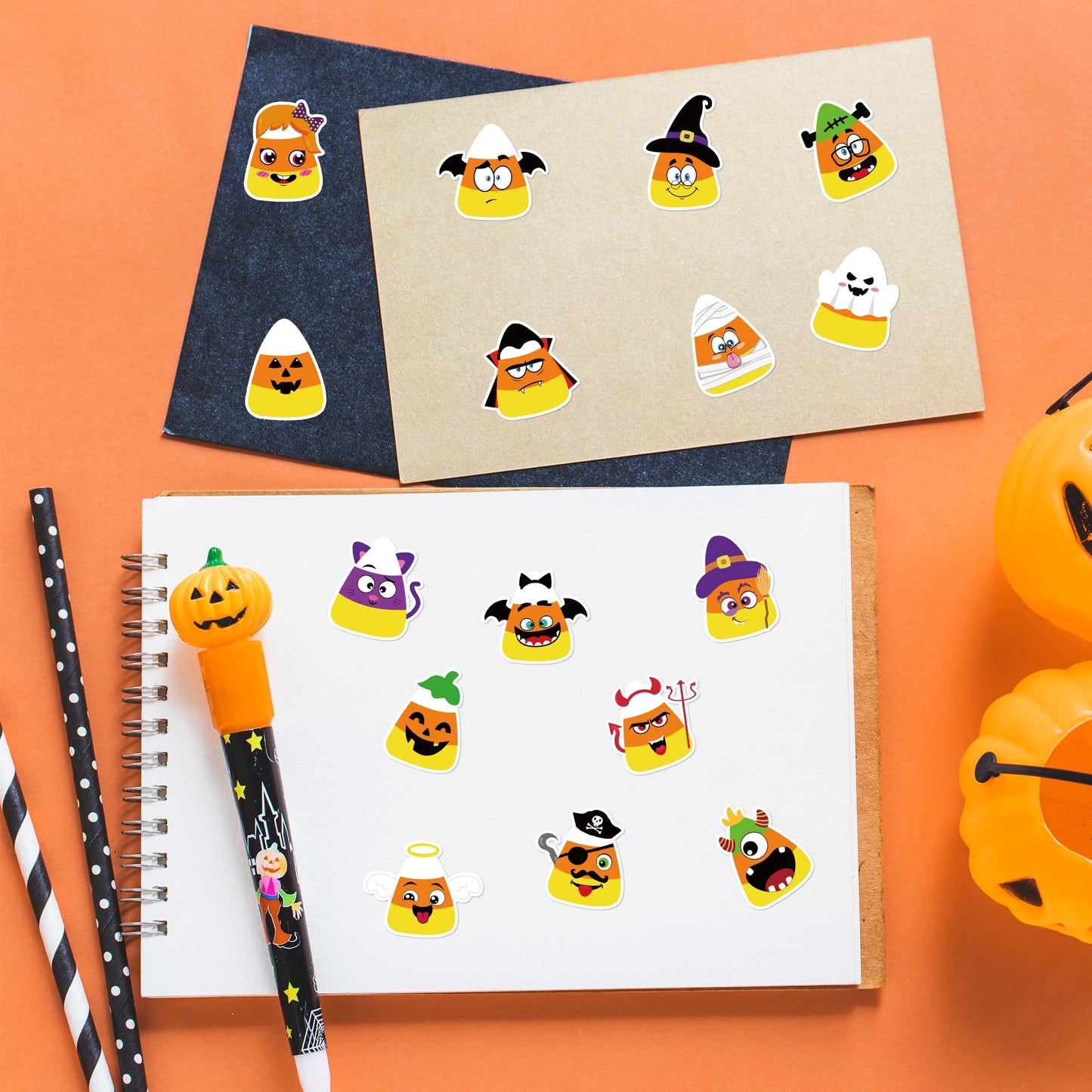 BeYumi Halloween Candy Corn Stickers – 1000 Pcs, 2 Rolls, Waterproof Vinyl
