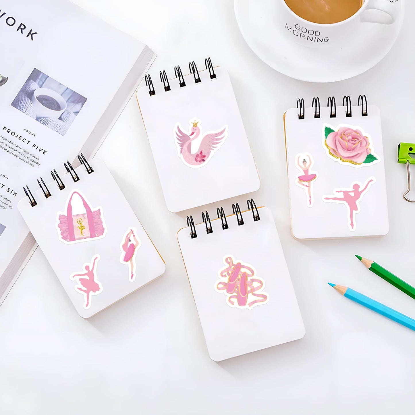 BeYumi Ballet Dance Stickers – 1000 Pcs, 2 Rolls, Pink & Gold Waterproof Vinyl for Laptops, Bottles, Scrapbooks