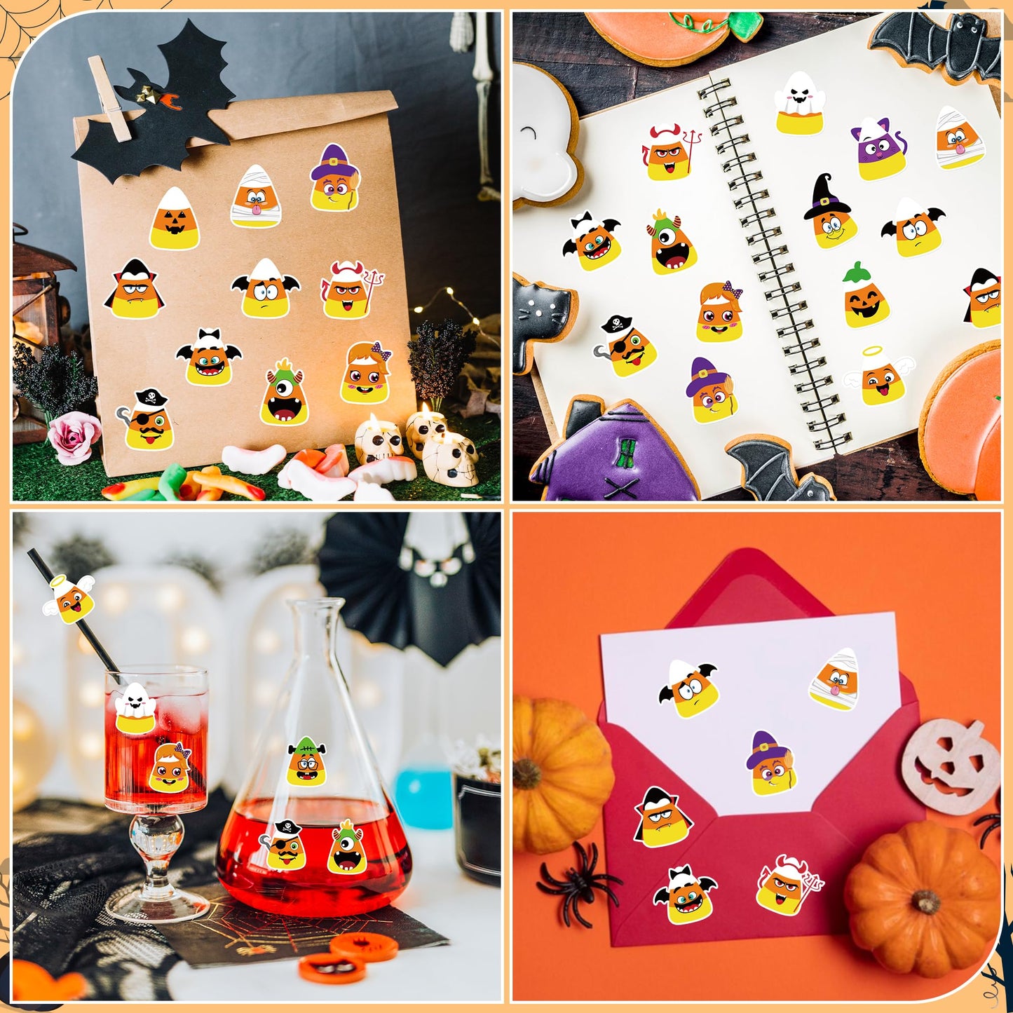 BeYumi Halloween Candy Corn Stickers – 1000 Pcs, 2 Rolls, Waterproof Vinyl