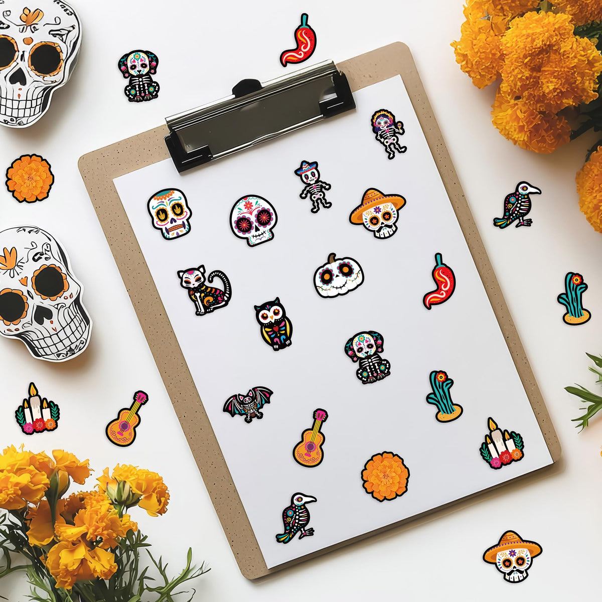 BeYumi Sugar Skull Roll Stickers – 1000 Pcs Day of the Dead Vinyl Decals (2 Rolls)