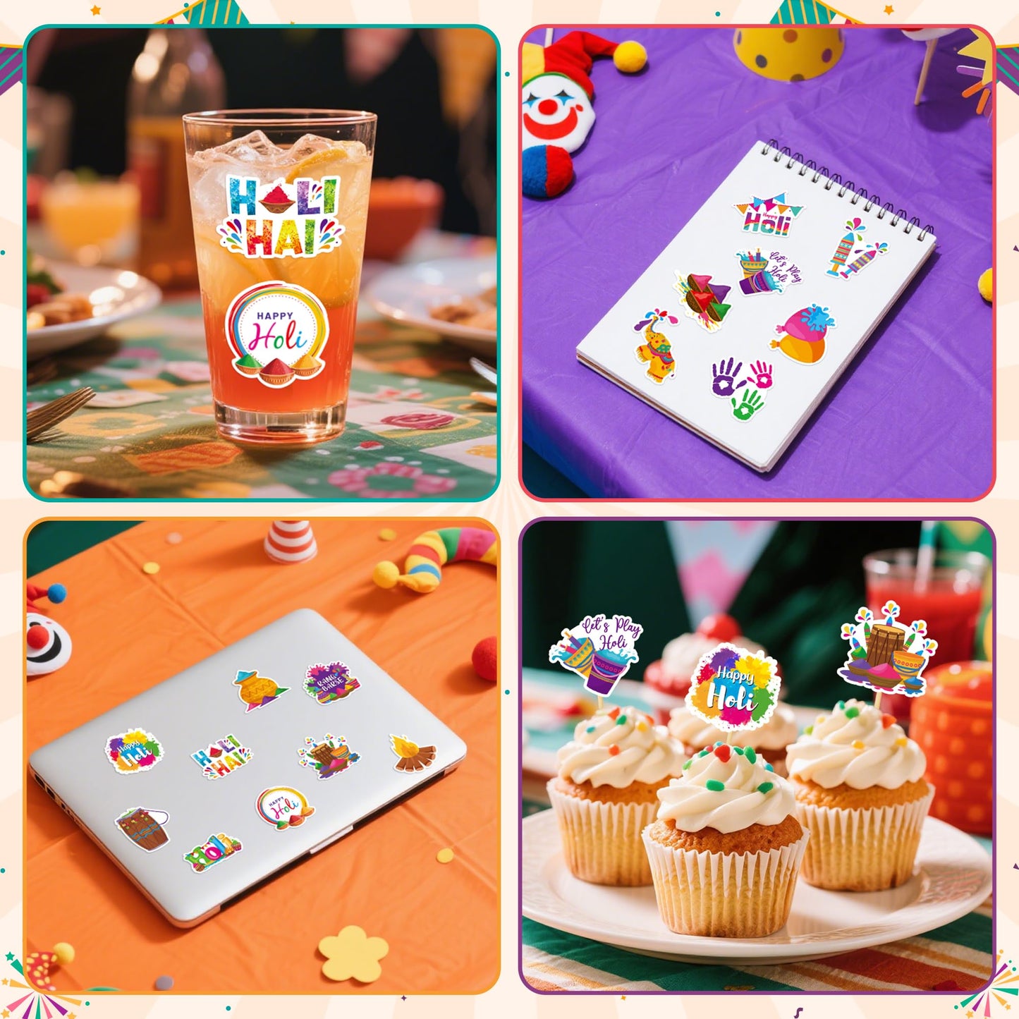 BeYumi Happy Holi Sticker Roll – 1000 Pcs, Waterproof Vinyl, Two Rolls