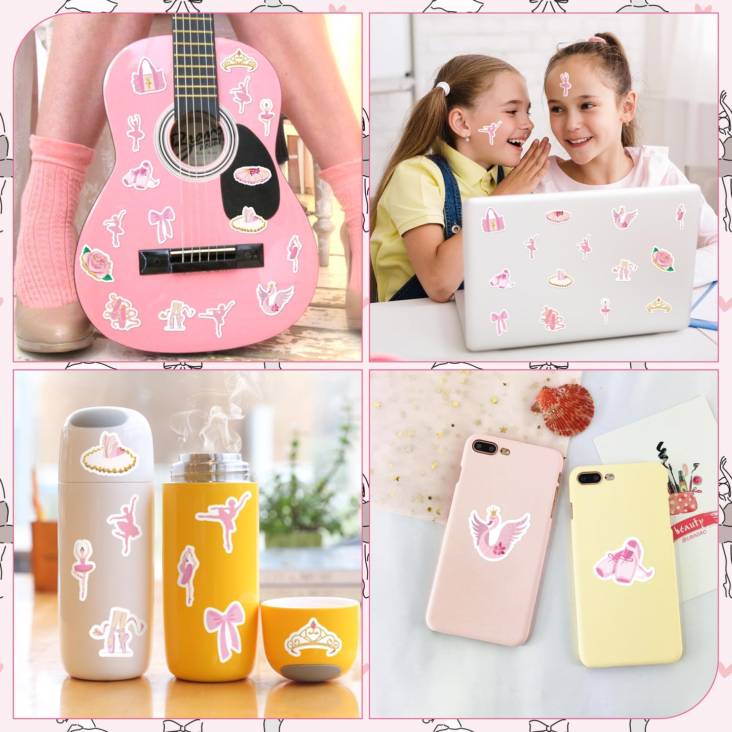 BeYumi Ballet Dance Stickers – 1000 Pcs, 2 Rolls, Pink & Gold Waterproof Vinyl for Laptops, Bottles, Scrapbooks