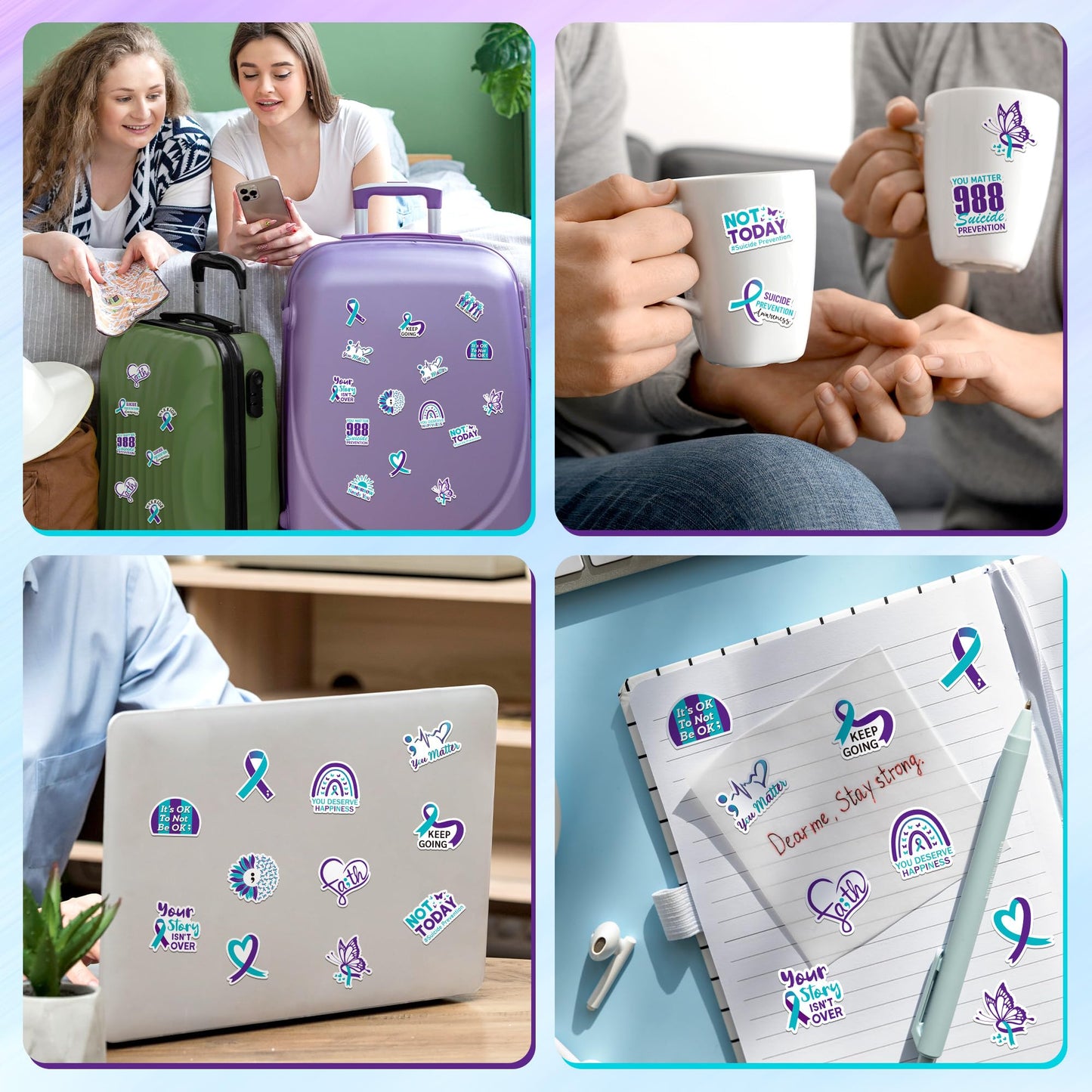 BeYumi Suicide Awareness Roll Stickers – 1,000 Pcs Teal & Purple Ribbon Vinyl Decals