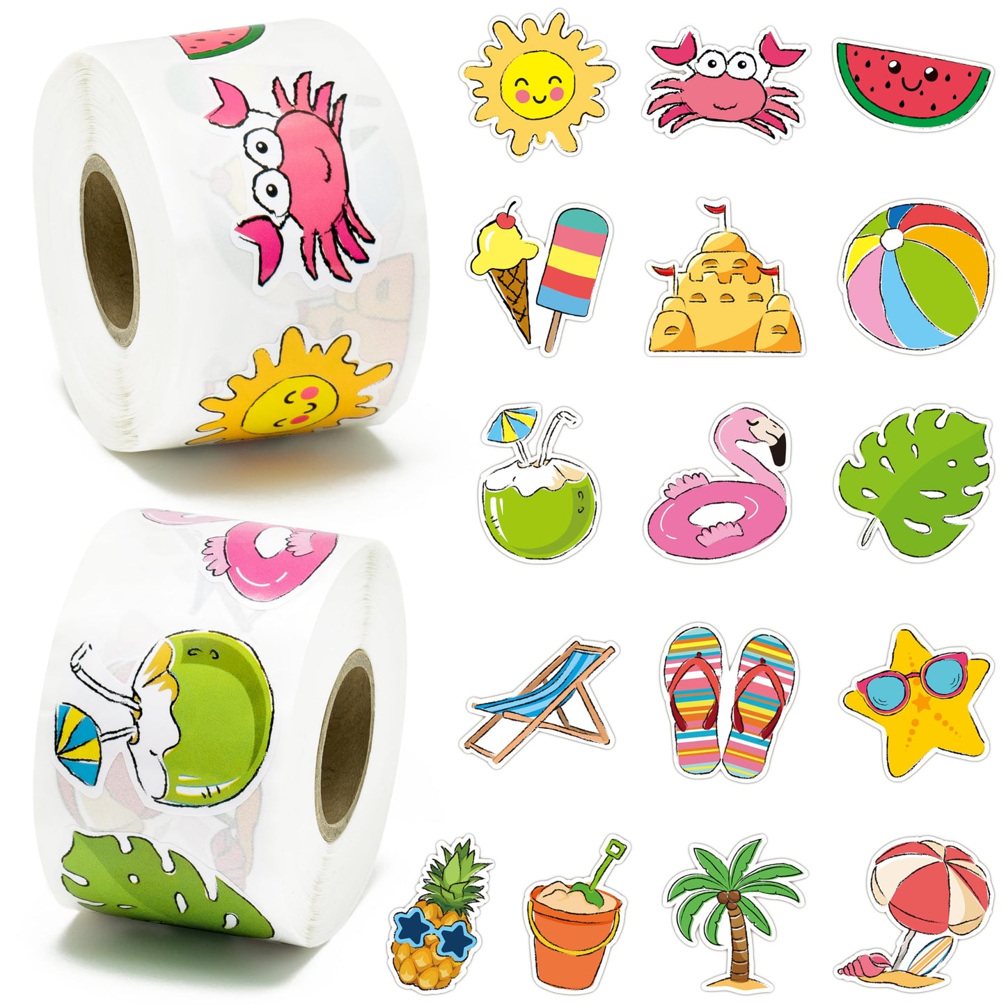 BeYumi Summer Beach Roll Stickers – 1000 Waterproof Vinyl Stickers in 2 Rolls