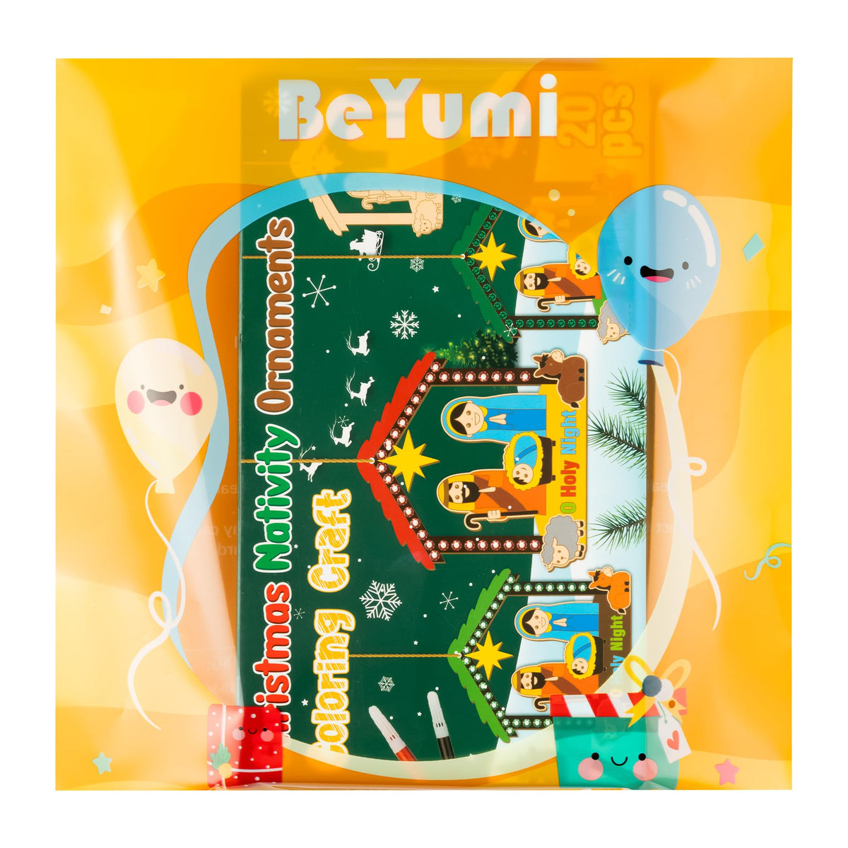 BeYumi Christmas Wooden House Craft Kit – Nativity Decor with Gem Stickers