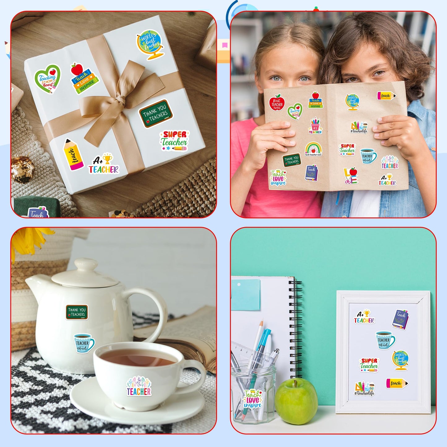 BeYumi Thank You Teacher Sticker Set — 1000 Pcs, Waterproof, 2 Rolls
