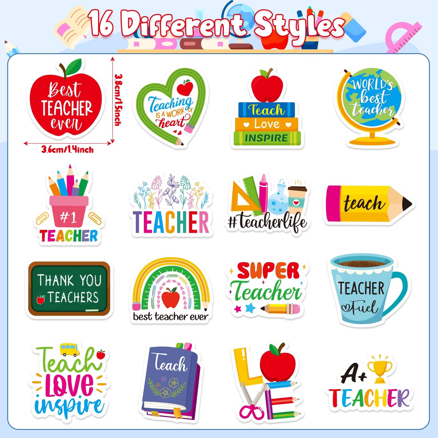 BeYumi Thank You Teacher Sticker Set — 1000 Pcs, Waterproof, 2 Rolls