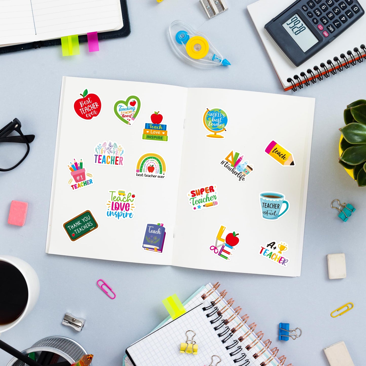 BeYumi Thank You Teacher Sticker Set — 1000 Pcs, Waterproof, 2 Rolls