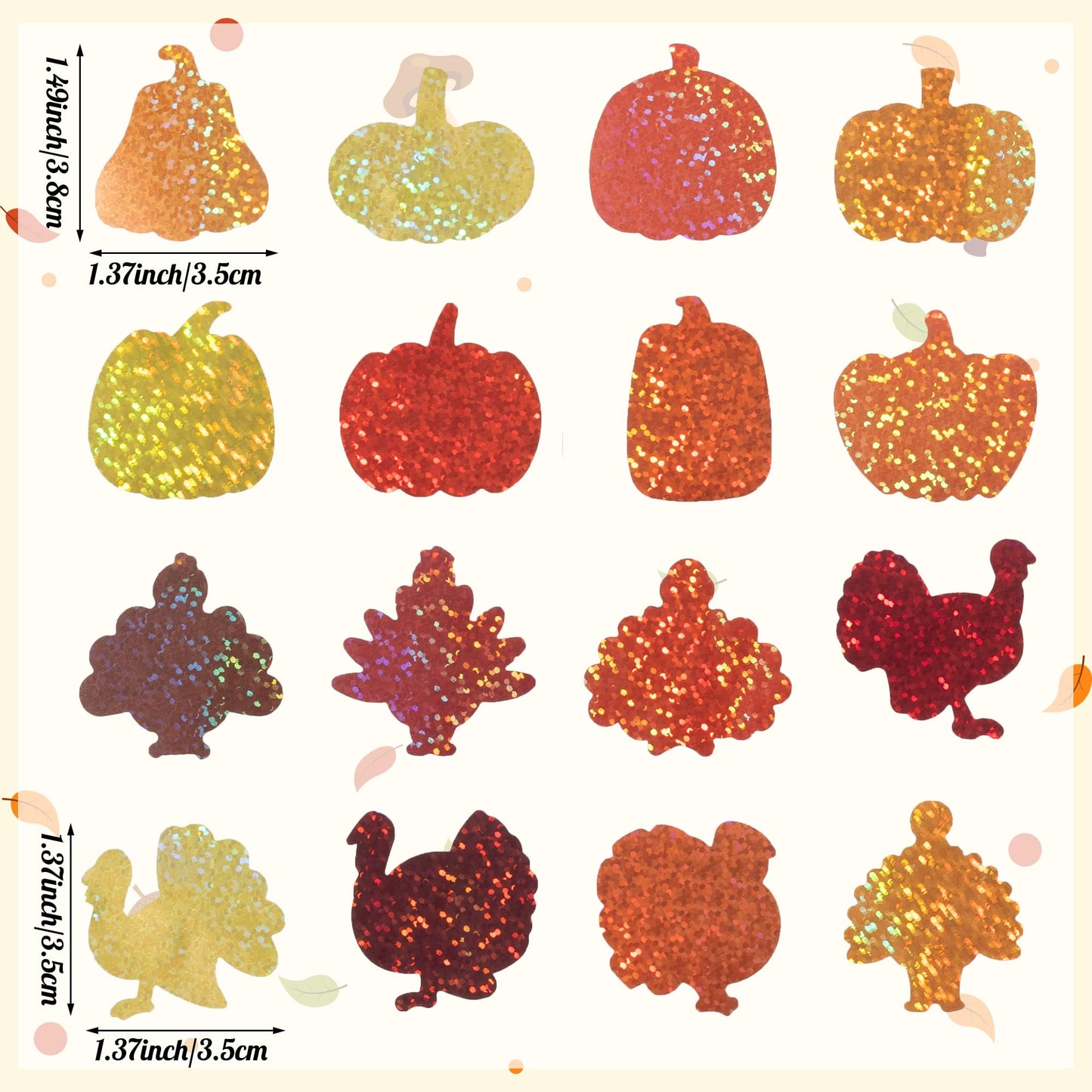 BeYumi Thanksgiving Pumpkin Turkey Stickers – 1000 Pcs, Holographic Glitter, Premium Vinyl