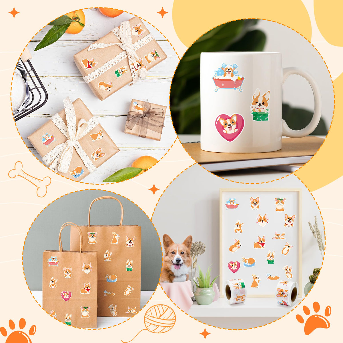 BeYumi Cute Corgi Roll Stickers – 1000 Pcs in 2 Rolls Waterproof Vinyl