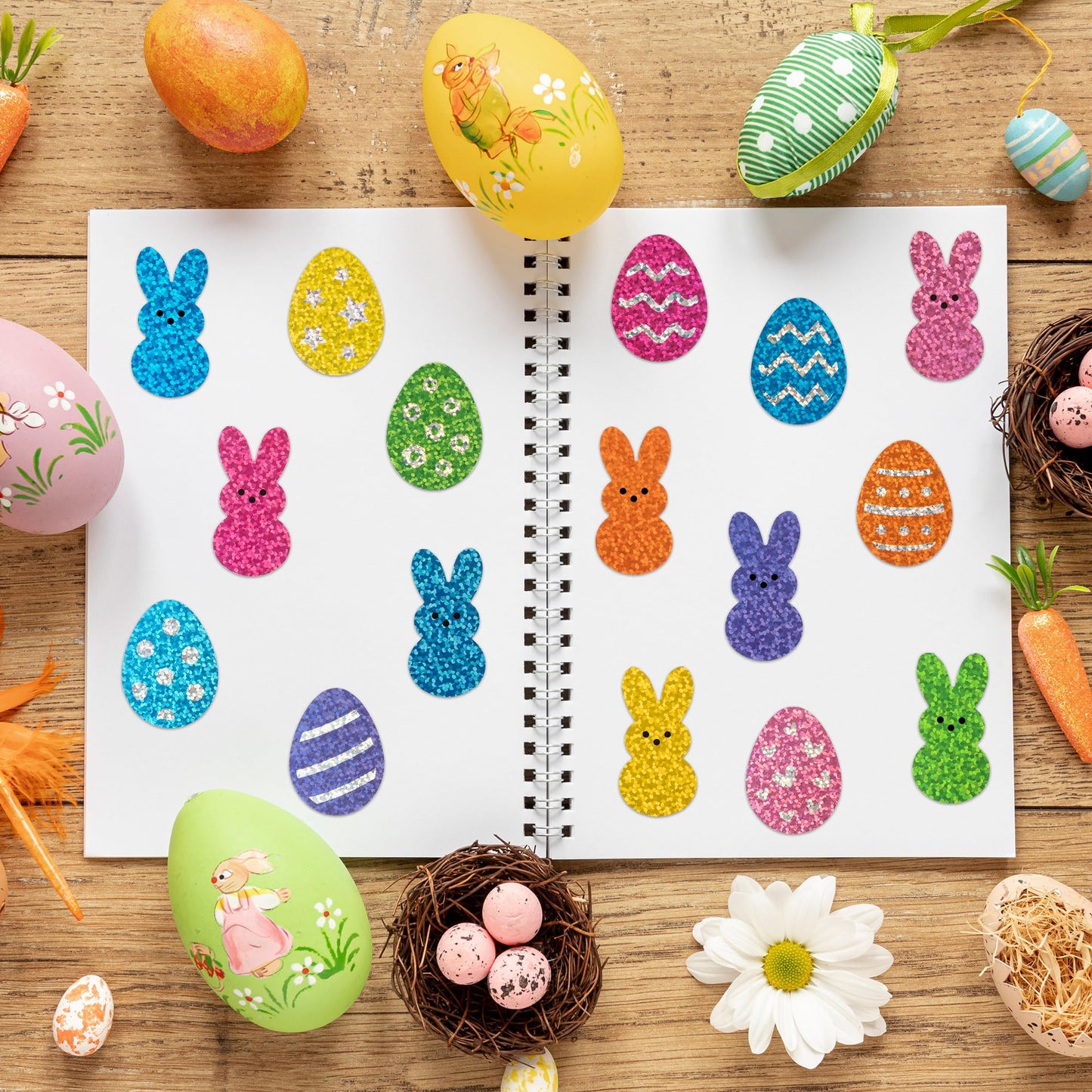 BeYumi Easter Laser Bunny Stickers – 1000 Pcs on 2 Glittery Rolls