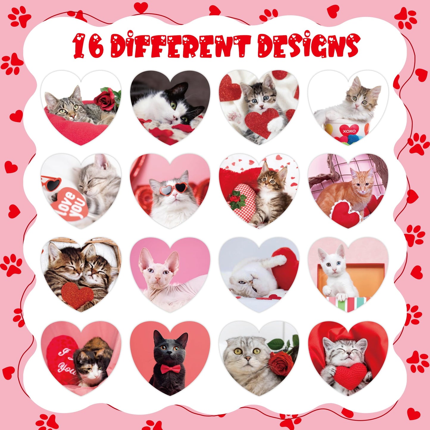 BeYumi Valentine Realistic Cat Stickers – 1000 Pcs in 2 Rolls, Waterproof & 16 Breeds