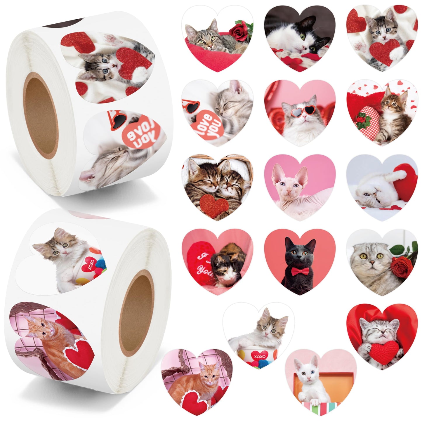 BeYumi Valentine Realistic Cat Stickers – 1000 Pcs in 2 Rolls, Waterproof & 16 Breeds