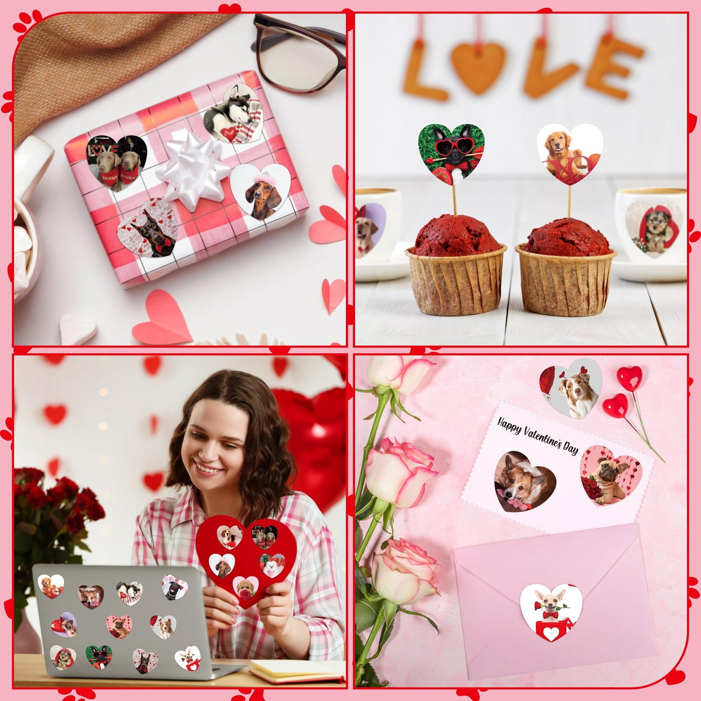 BeYumi Valentine Realistic Dog Stickers – 1000 Pcs, 2 Rolls, Waterproof