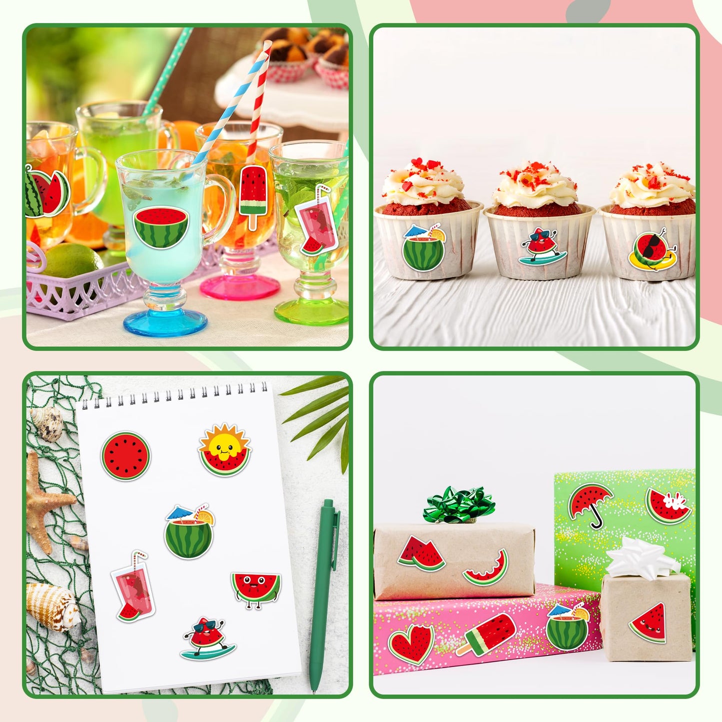 BeYumi Summer Watermelon Roll Stickers – 1000 Pcs, 2 Rolls, Waterproof Vinyl