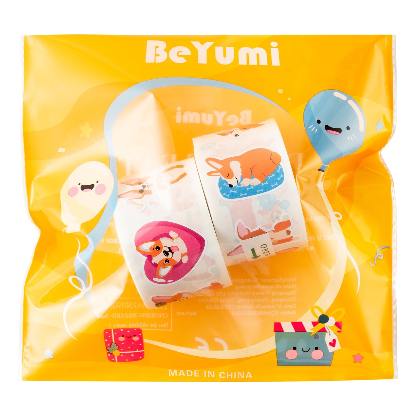 BeYumi Cute Corgi Roll Stickers – 1000 Pcs in 2 Rolls Waterproof Vinyl