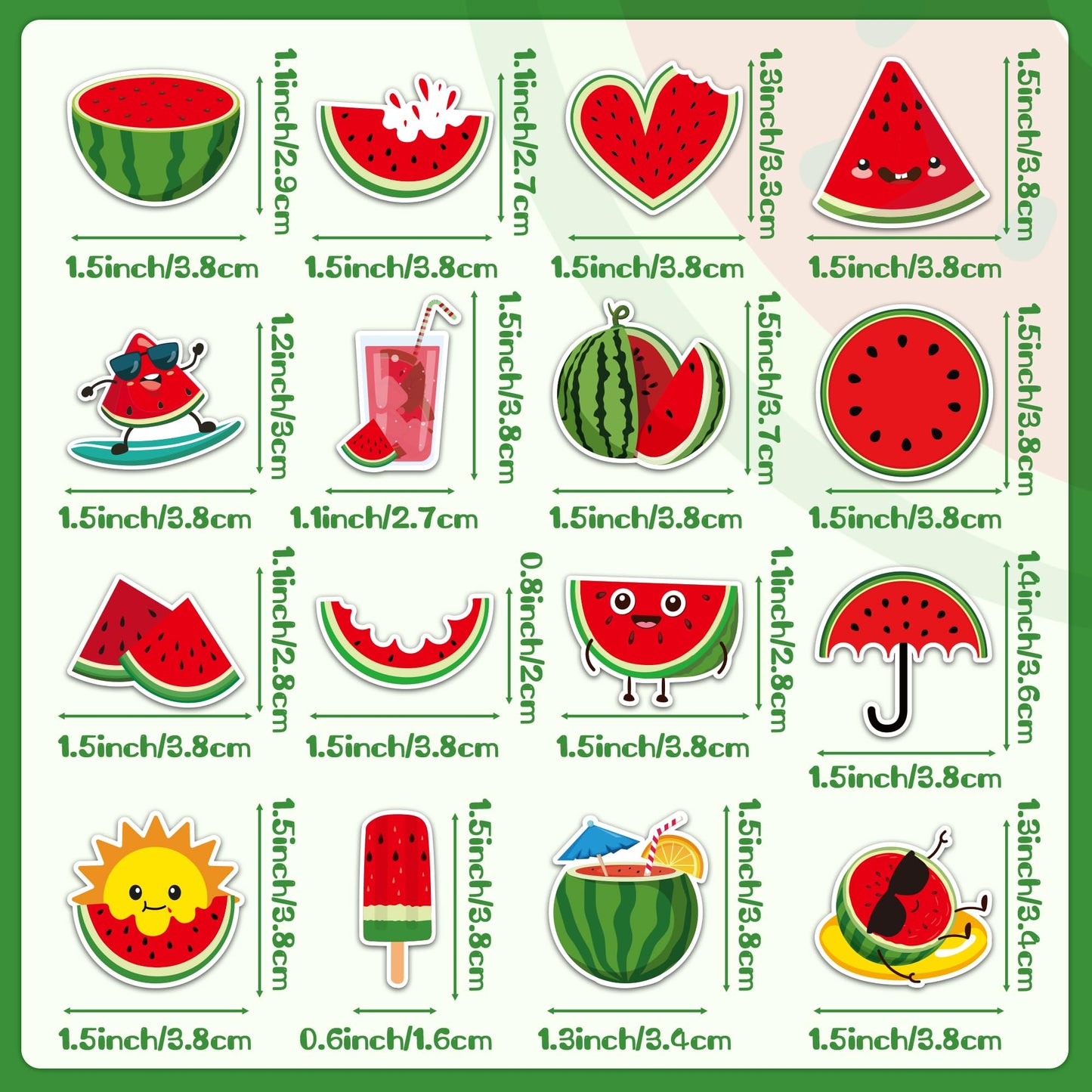 BeYumi Summer Watermelon Roll Stickers – 1000 Pcs, 2 Rolls, Waterproof Vinyl