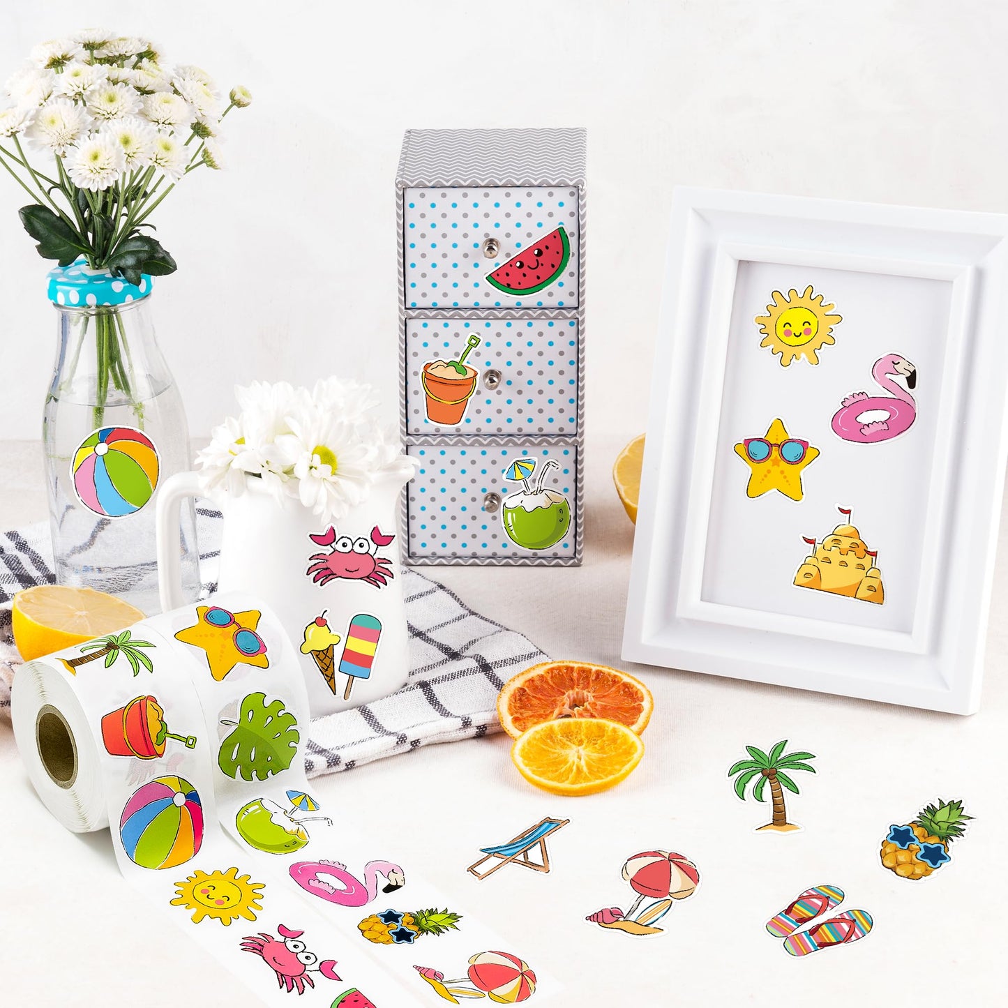 BeYumi Summer Beach Roll Stickers – 1000 Waterproof Vinyl Stickers in 2 Rolls