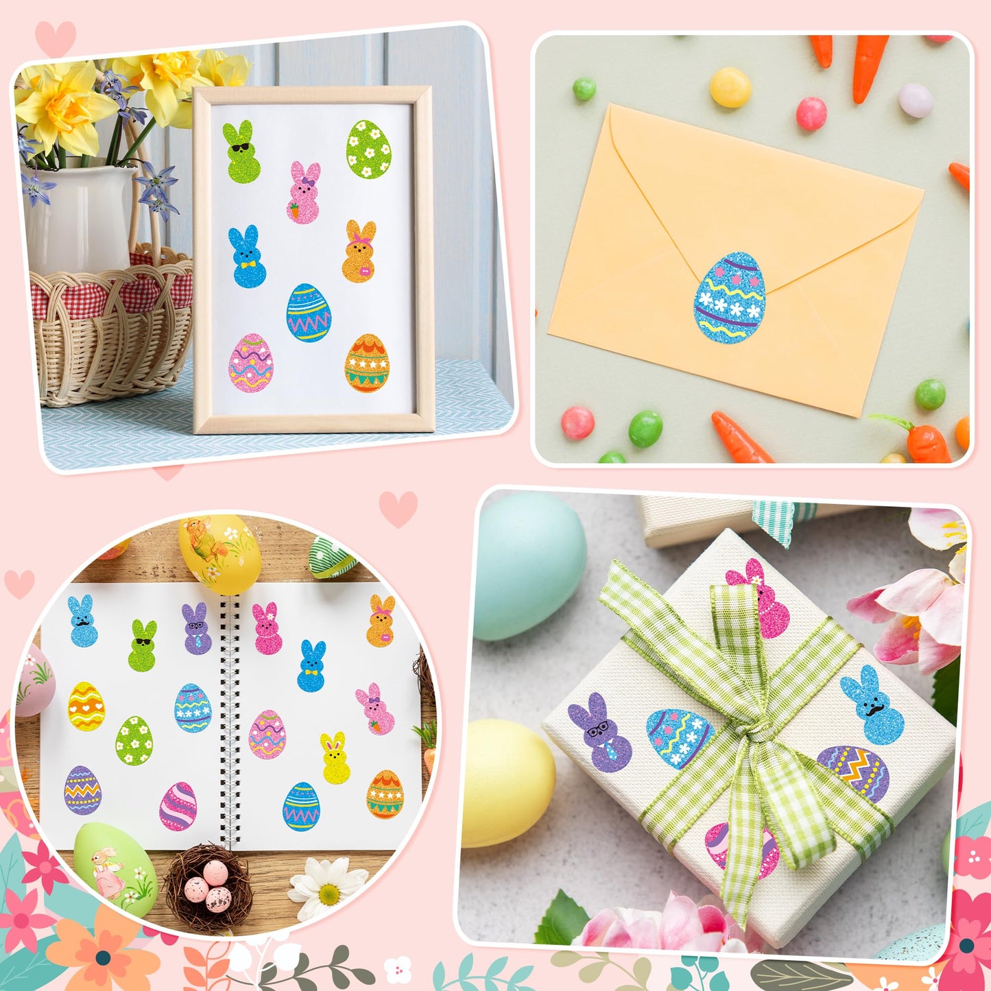 BeYumi Easter Laser Bunny Stickers – 1000 Pcs Holographic Glitter Rolls for Decor & Gifts