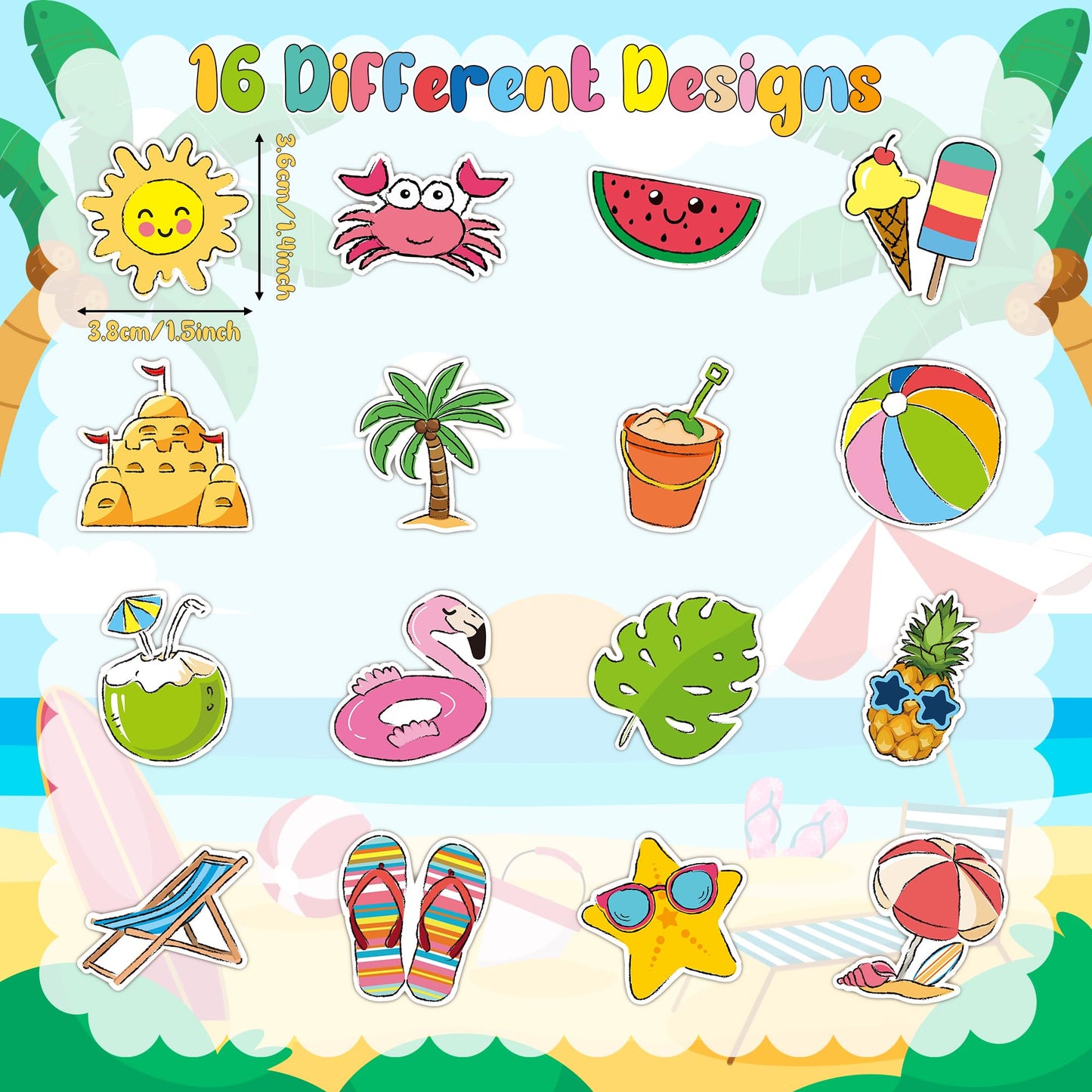 BeYumi Summer Beach Roll Stickers – 1000 Waterproof Vinyl Stickers in 2 Rolls