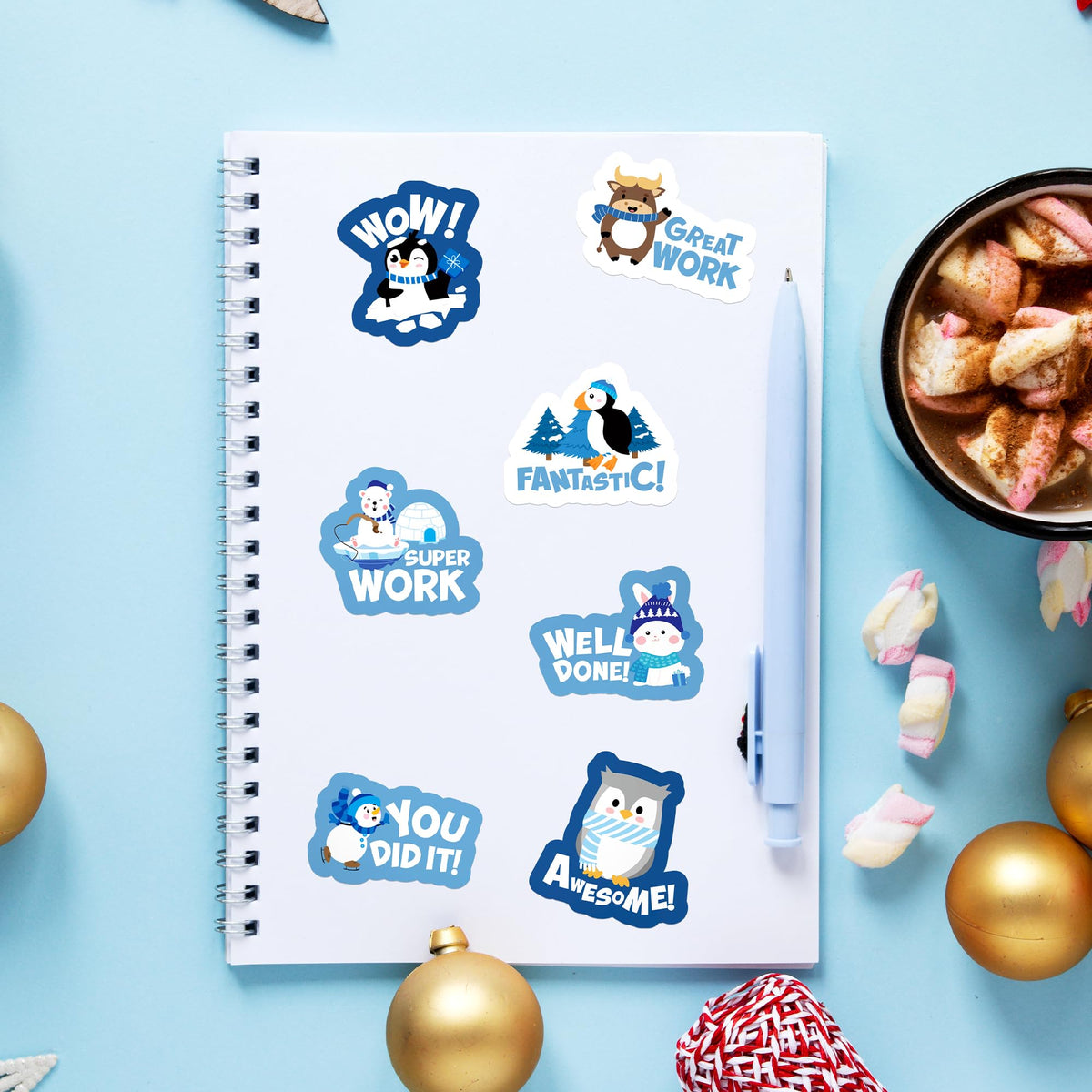 BeYumi Winter Polar Animal Sticker Set – 1000 Pcs in 2 Rolls, Waterproof Vinyl