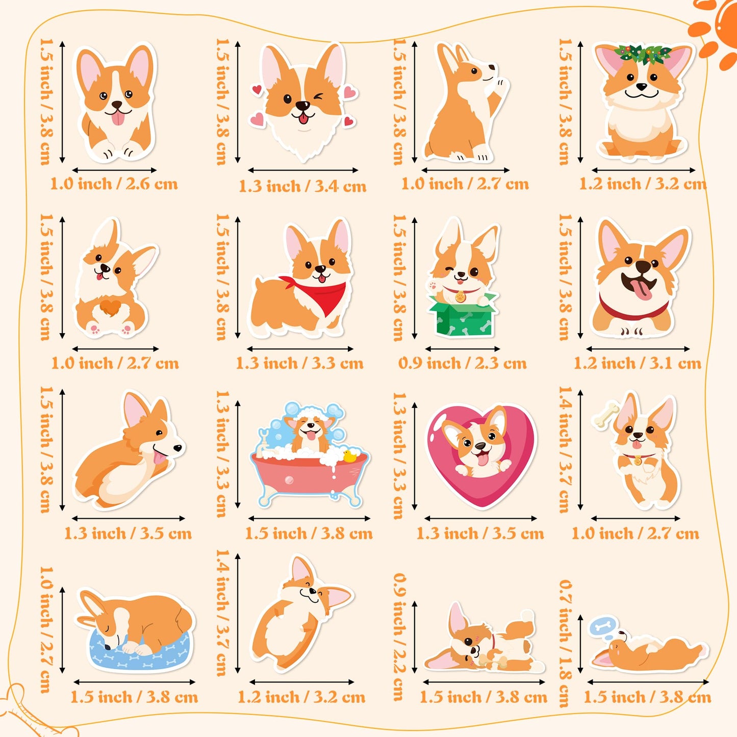 BeYumi Cute Corgi Roll Stickers – 1000 Pcs in 2 Rolls Waterproof Vinyl