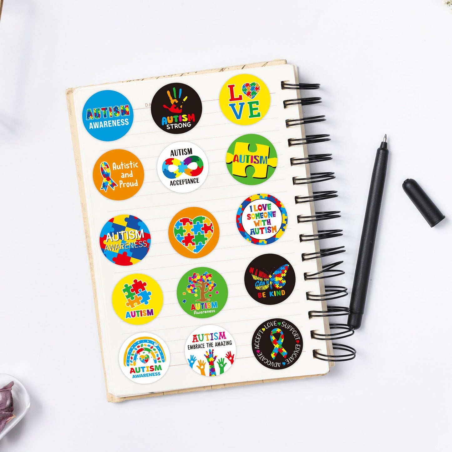 BeYumi Autism Awareness Roll Stickers – 1000Pcs, 2 Rolls, Waterproof Vinyl, Puzzle Pieces & Ribbon Design for Fundraisers & Events
