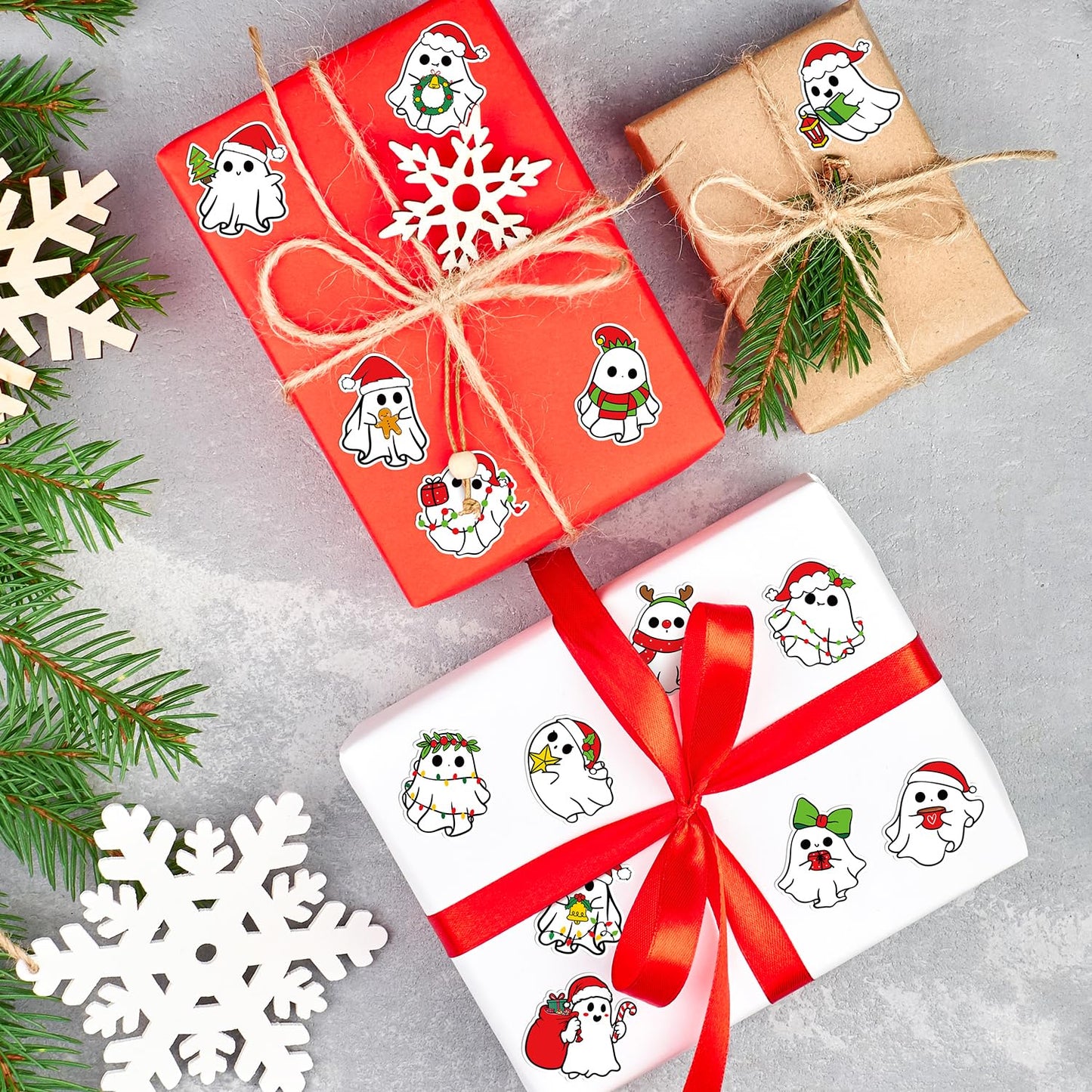 BeYumi Christmas Ghost Stickers – 1000Pcs Santa Hat Kawaii Vinyl Decals