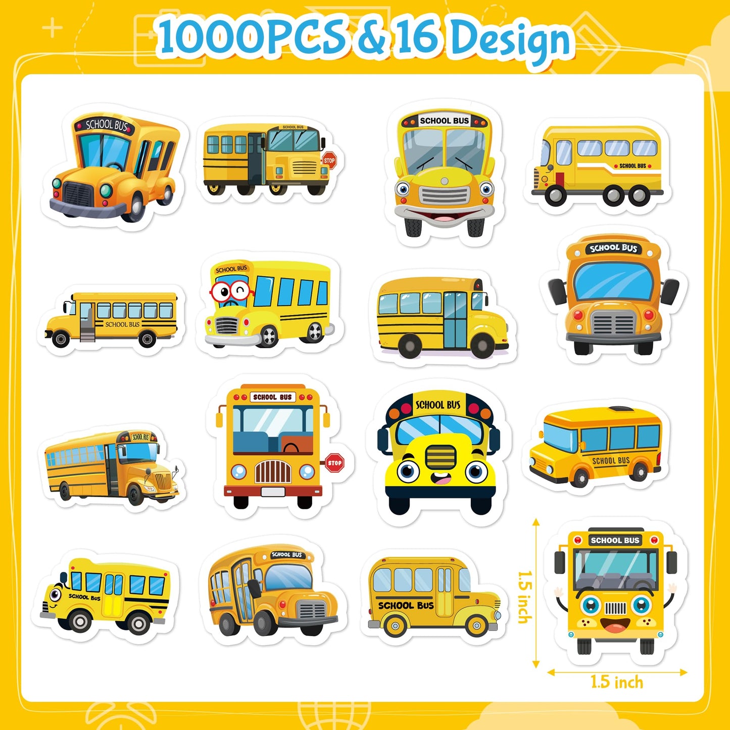 BeYumi School Bus Roll Stickers – 1000 Pcs Waterproof Vinyl Decals (2 Rolls)