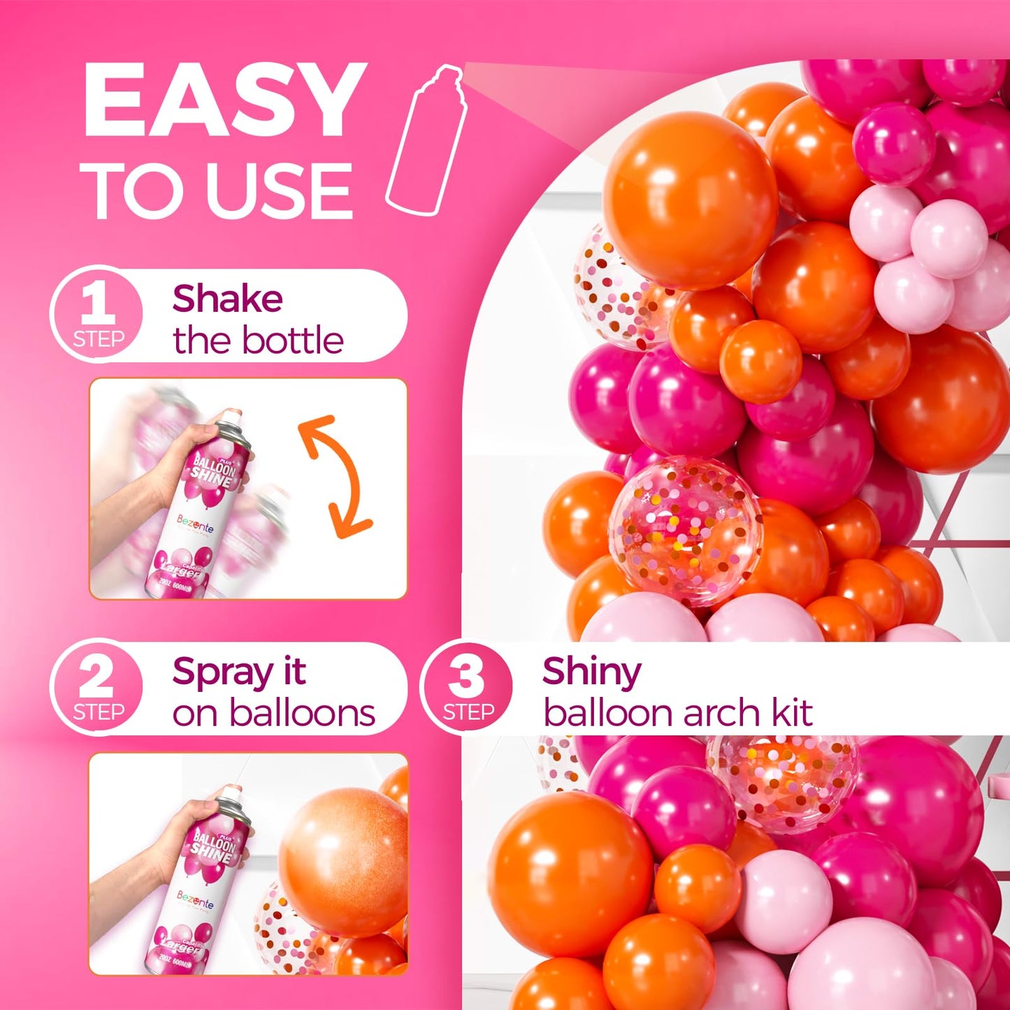 Bezente Balloon Shine Spray – 20 oz, Waterproof, Long-Lasting Shine for Party Balloons