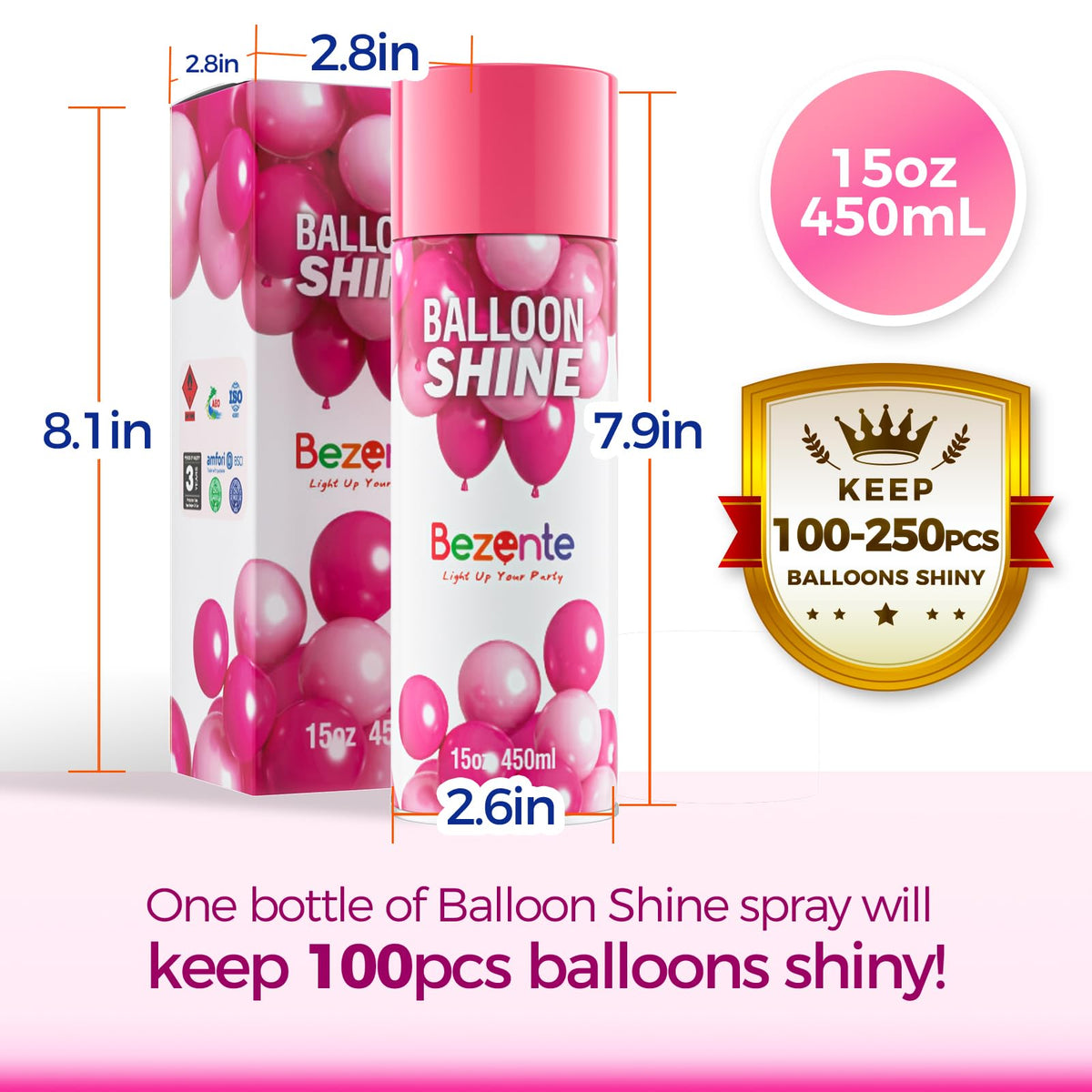Bezente Balloon Shine Spray - 15oz | High Shine, Waterproof & Odorless Balloon Coating