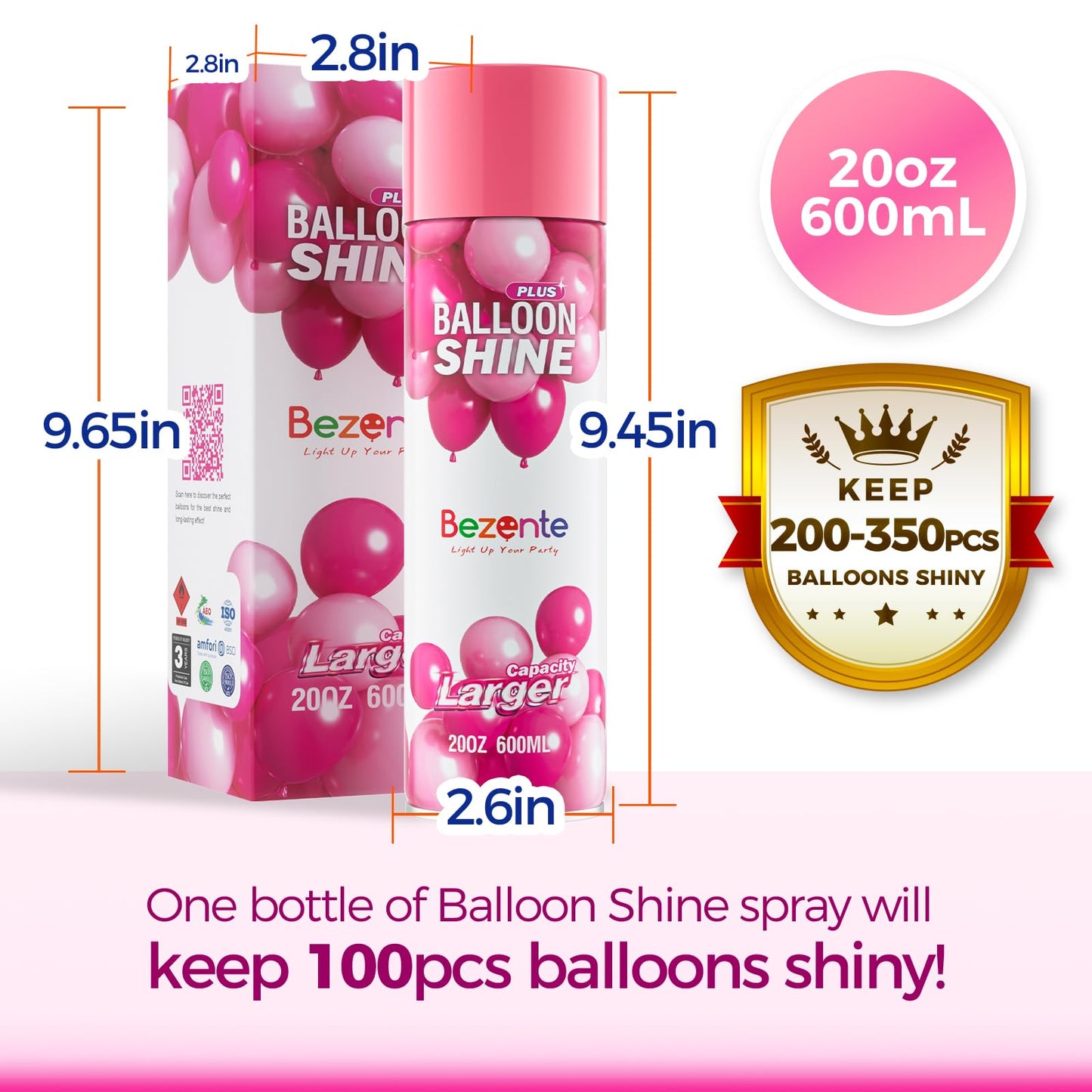 Bezente Balloon Shine Spray – 20 oz, Waterproof, Long-Lasting Shine for Party Balloons